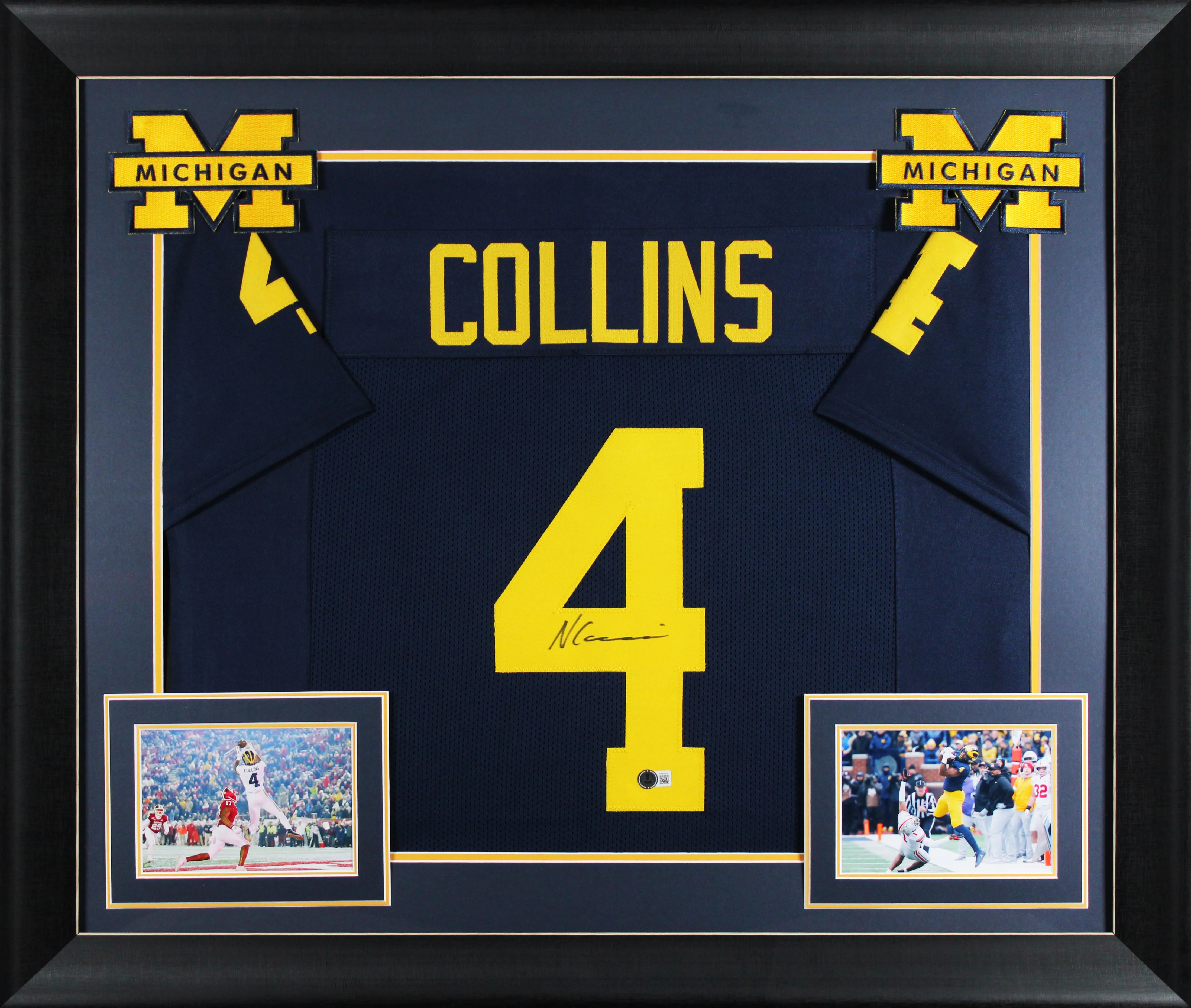Michigan Nico Collins Signed Navy Blue Pro Style Framed Jersey BAS Witnessed