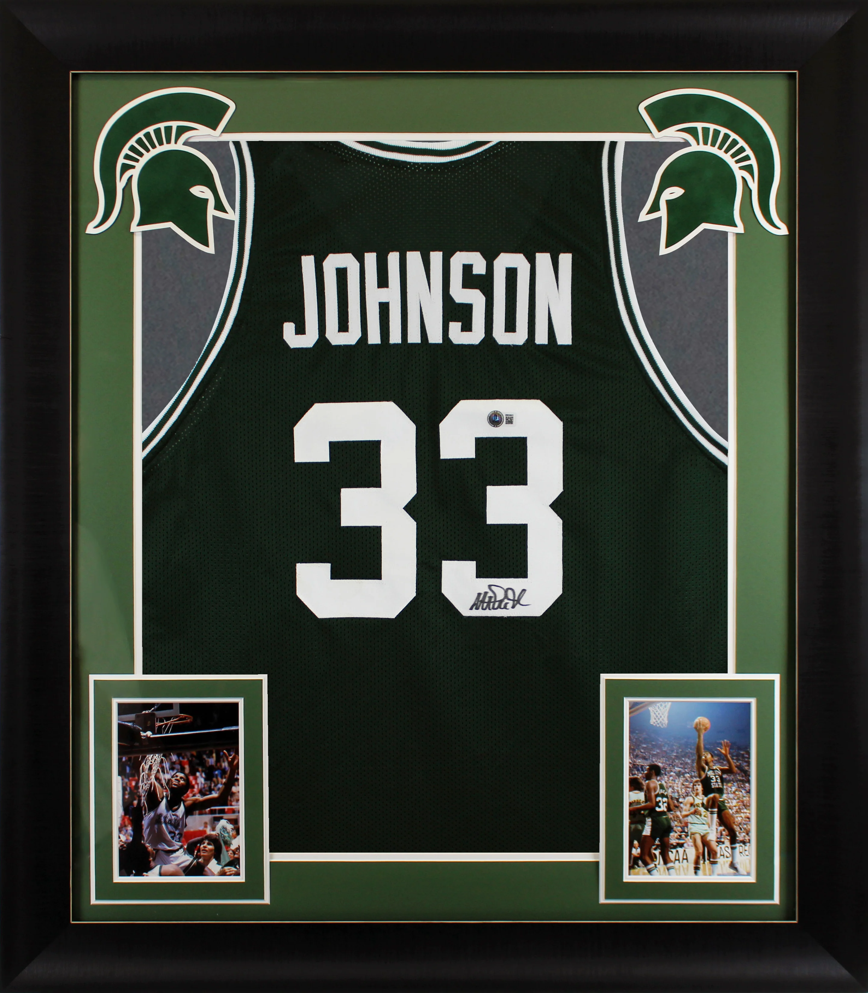 Michigan State Magic Johnson Signed Green Pro Style Framed Jersey BAS Witness 4 - Image 2