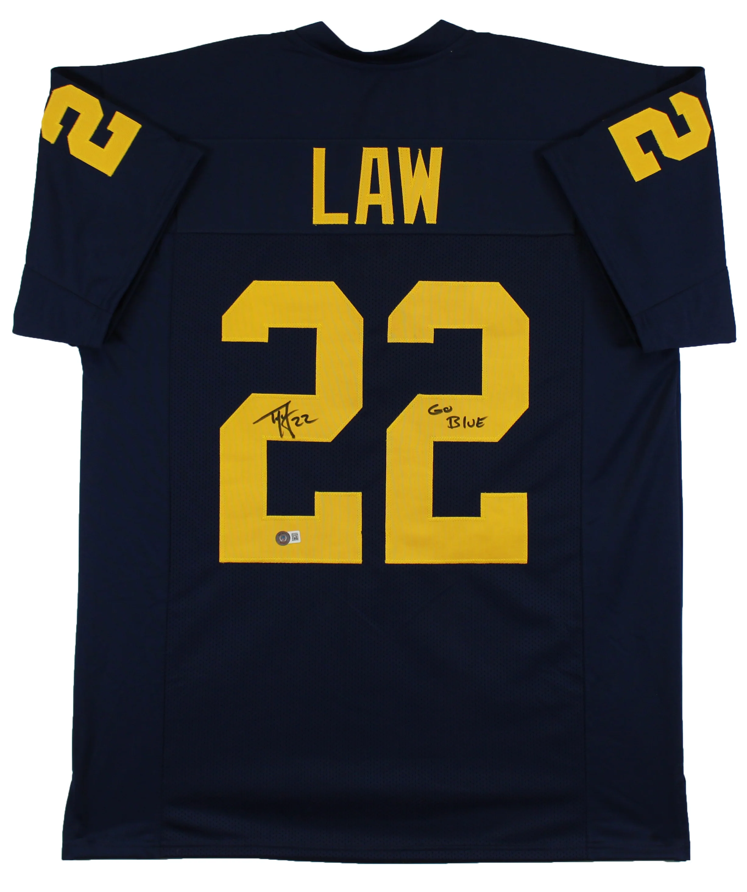 Michigan Ty Law "Go Blue" Signed Navy Blue Pro Style Jersey BAS Witnessed - Image 2
