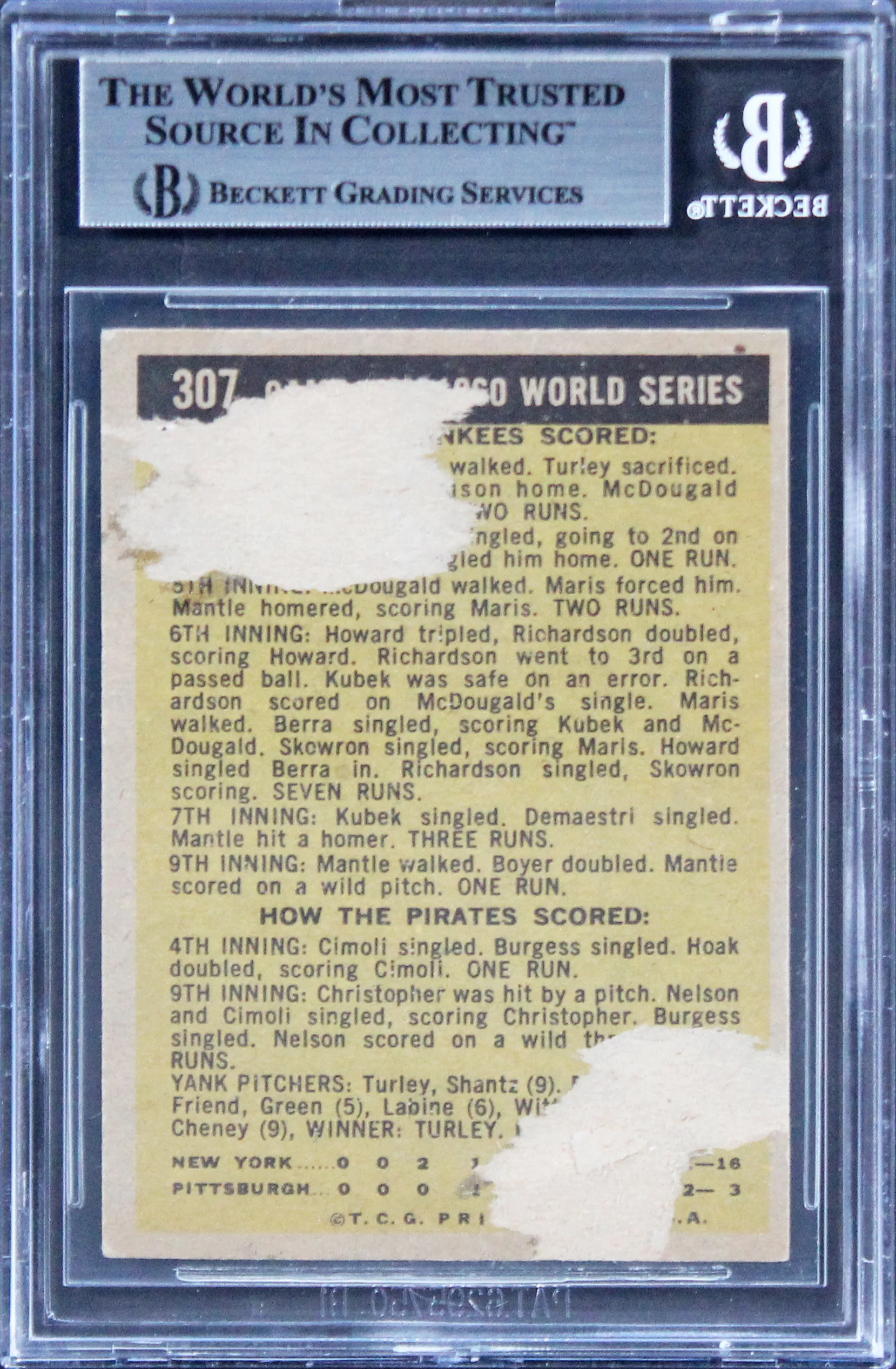 Mickey Mantle & Smokey Burgess Authentic Signed 1961 Topps #307 Card BAS Slabbed - Image 3