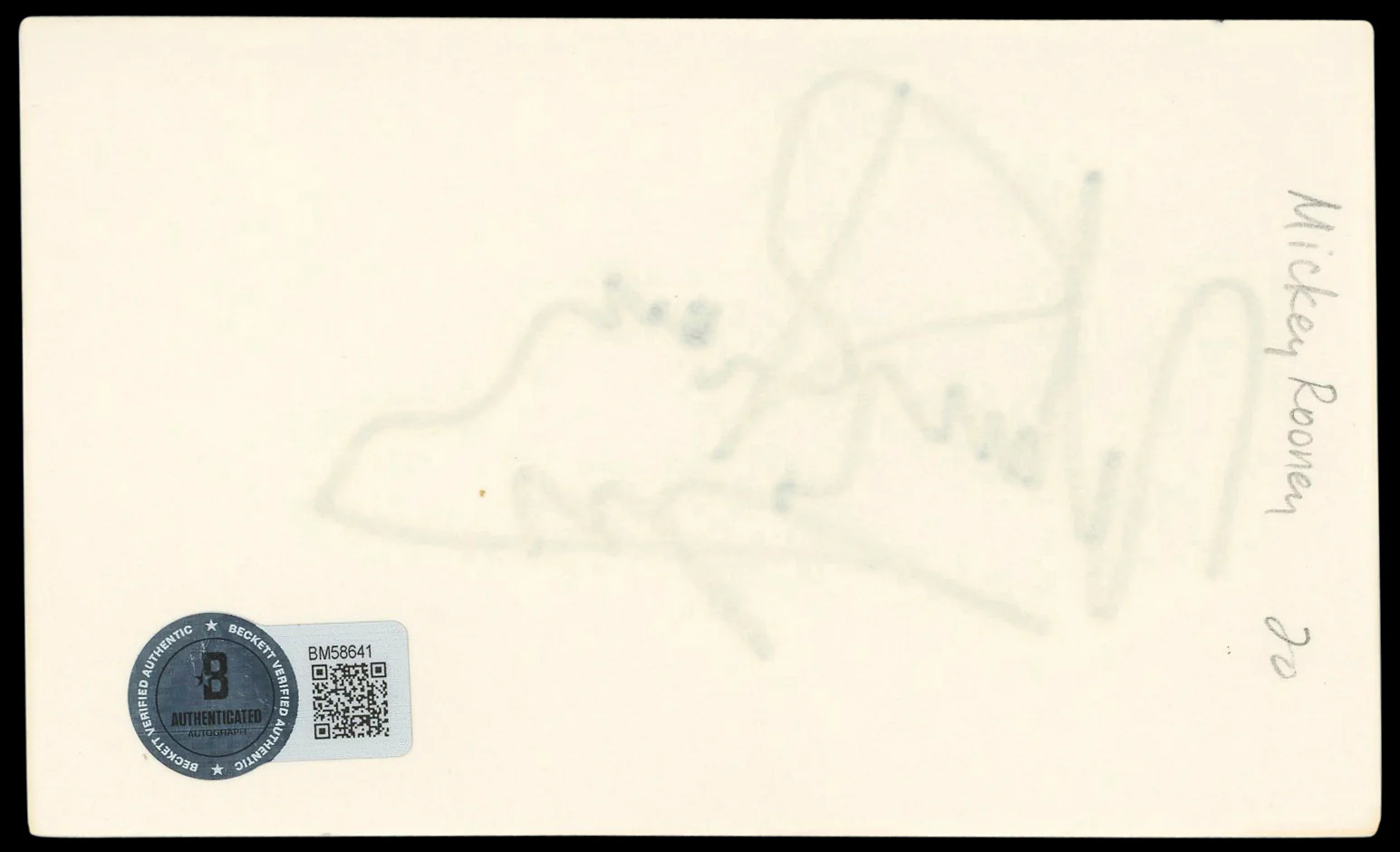 Mickey Rooney Breakfast At Tiffany's Signed 3x5 Index Card BAS #BM58641 - Image 3