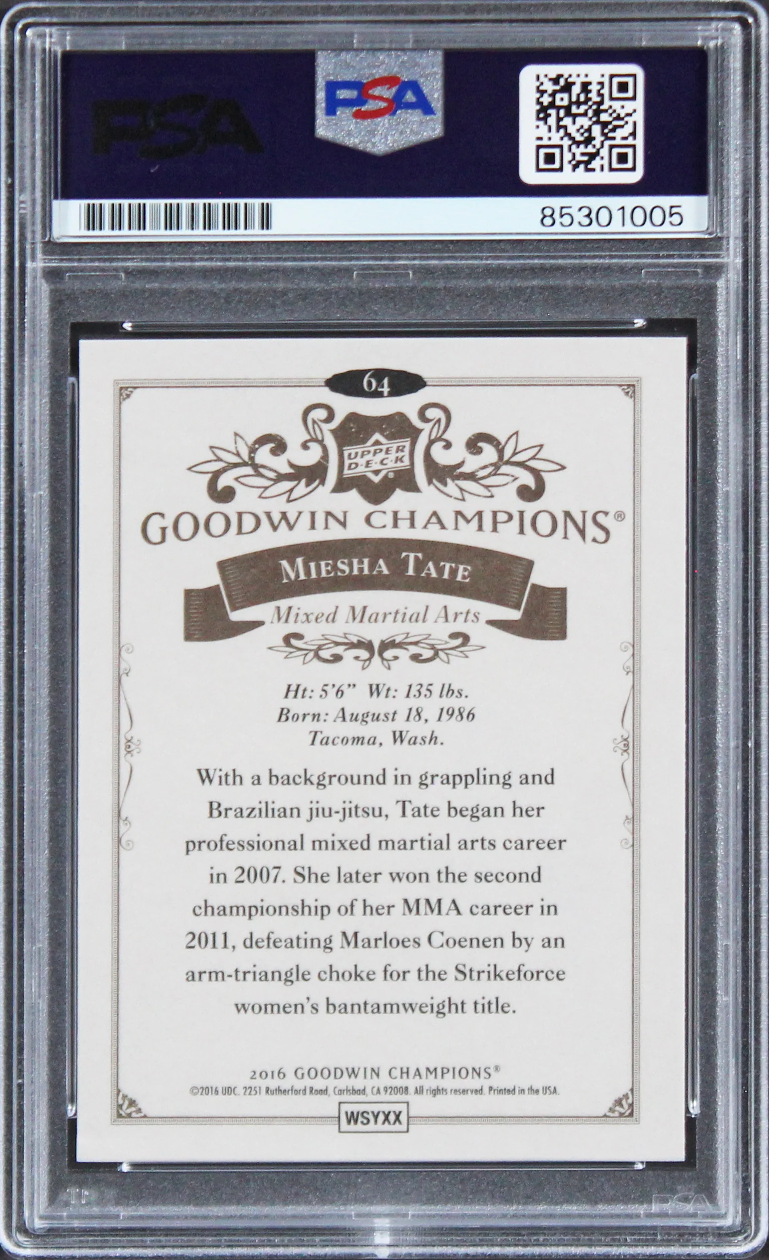 Miesha Tate Signed 2016 Upper Deck Goodwin Champions #64 Card PSA/DNA Slabbed - Image 3