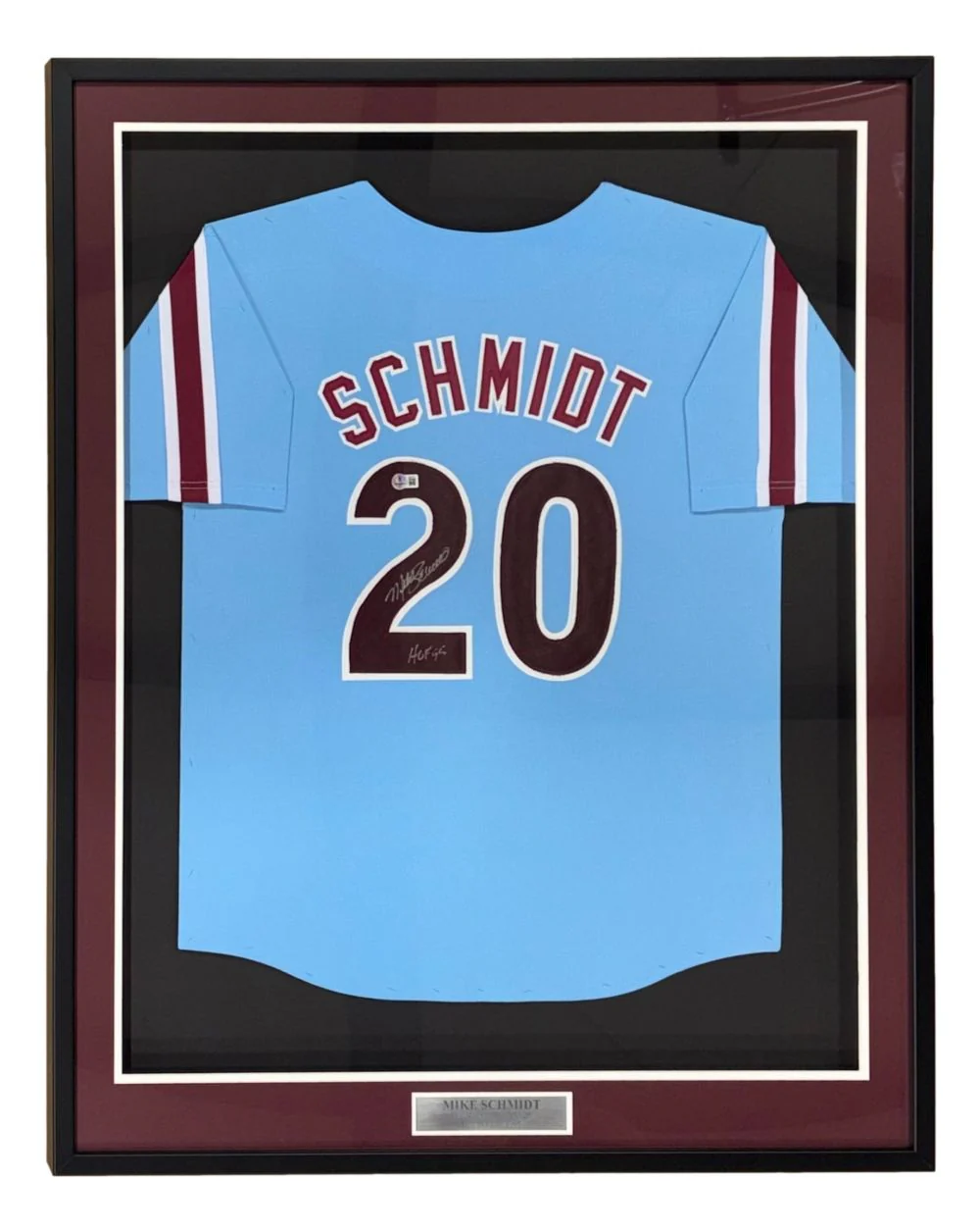 Mike Schmidt Philadelphia Signed Framed Blue Baseball Jersey HOF 95 BAS