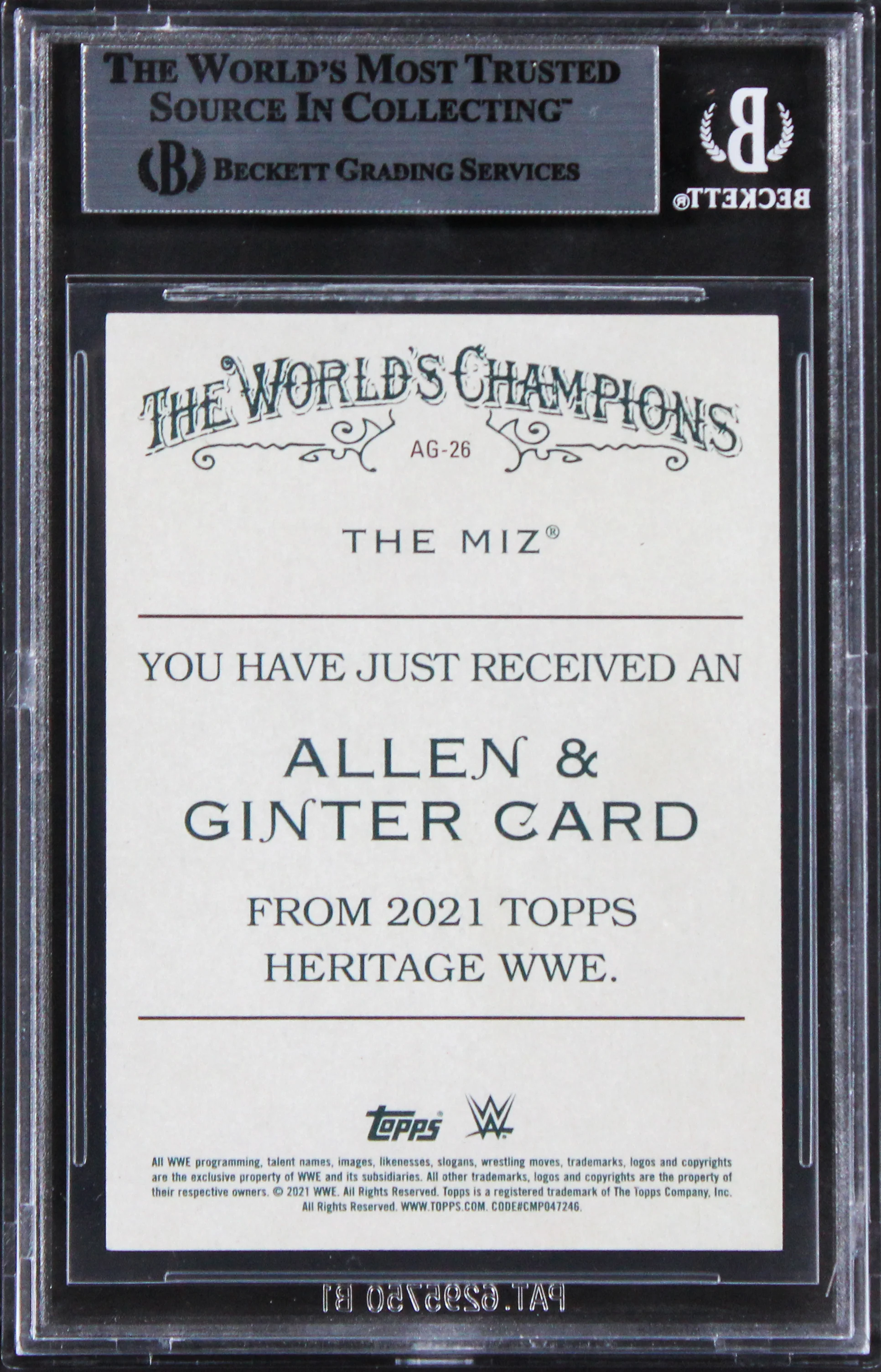 Mike "The Miz" Mizanin Signed 2021 Topps Heritage WWE A&G Card BAS Slabbed - Image 3