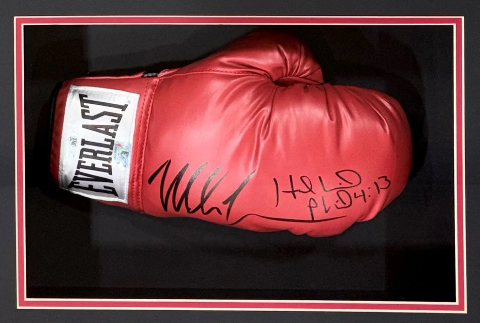 Mike Tyson Evander Holyfield Signed Framed Red Everlast Right Hand Glove JSA - Image 2