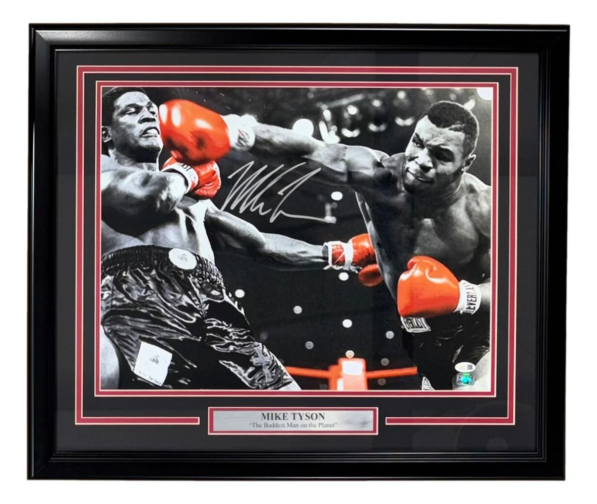 Mike Tyson Signed Framed 16x20 Spotlight Boxing Photo JSA QR Hologram