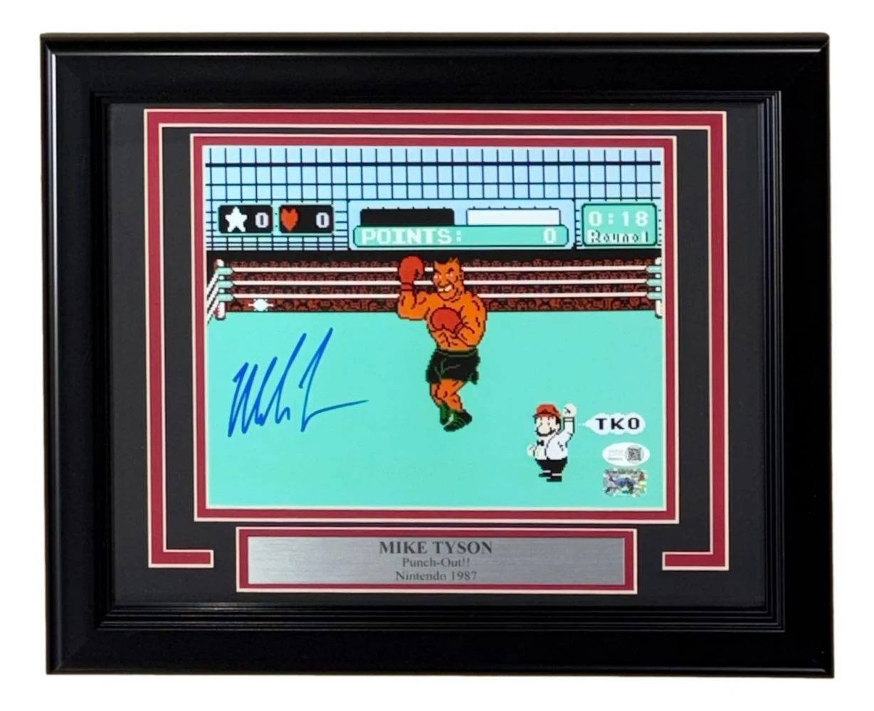 Mike Tyson Signed Framed 8x10 Punch Out Photo JSA QR Hologram