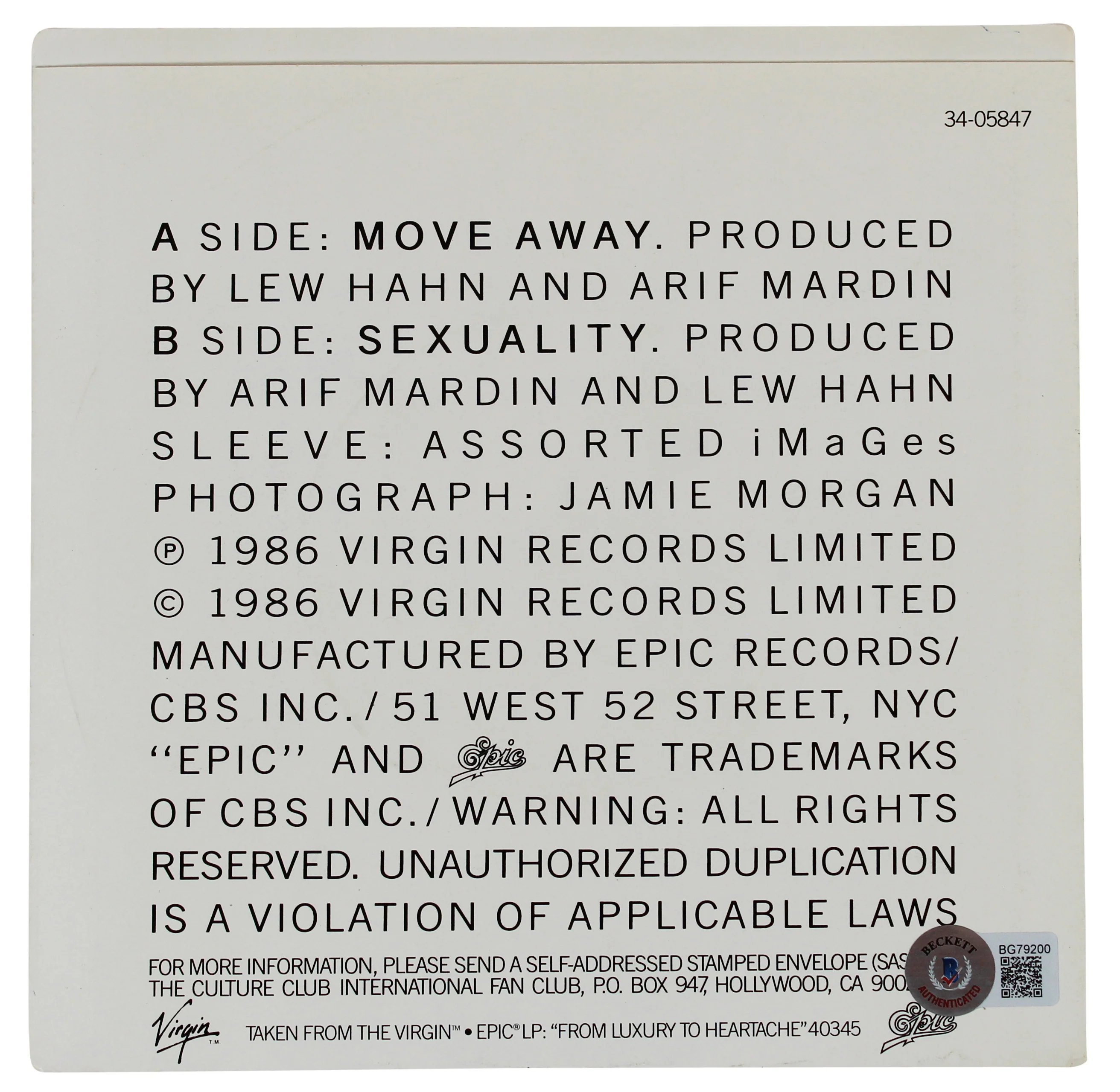 Mikey Craig & Roy Hay Culture Club Signed Move Away 45 Album Cover BAS #BG79200 - Image 4