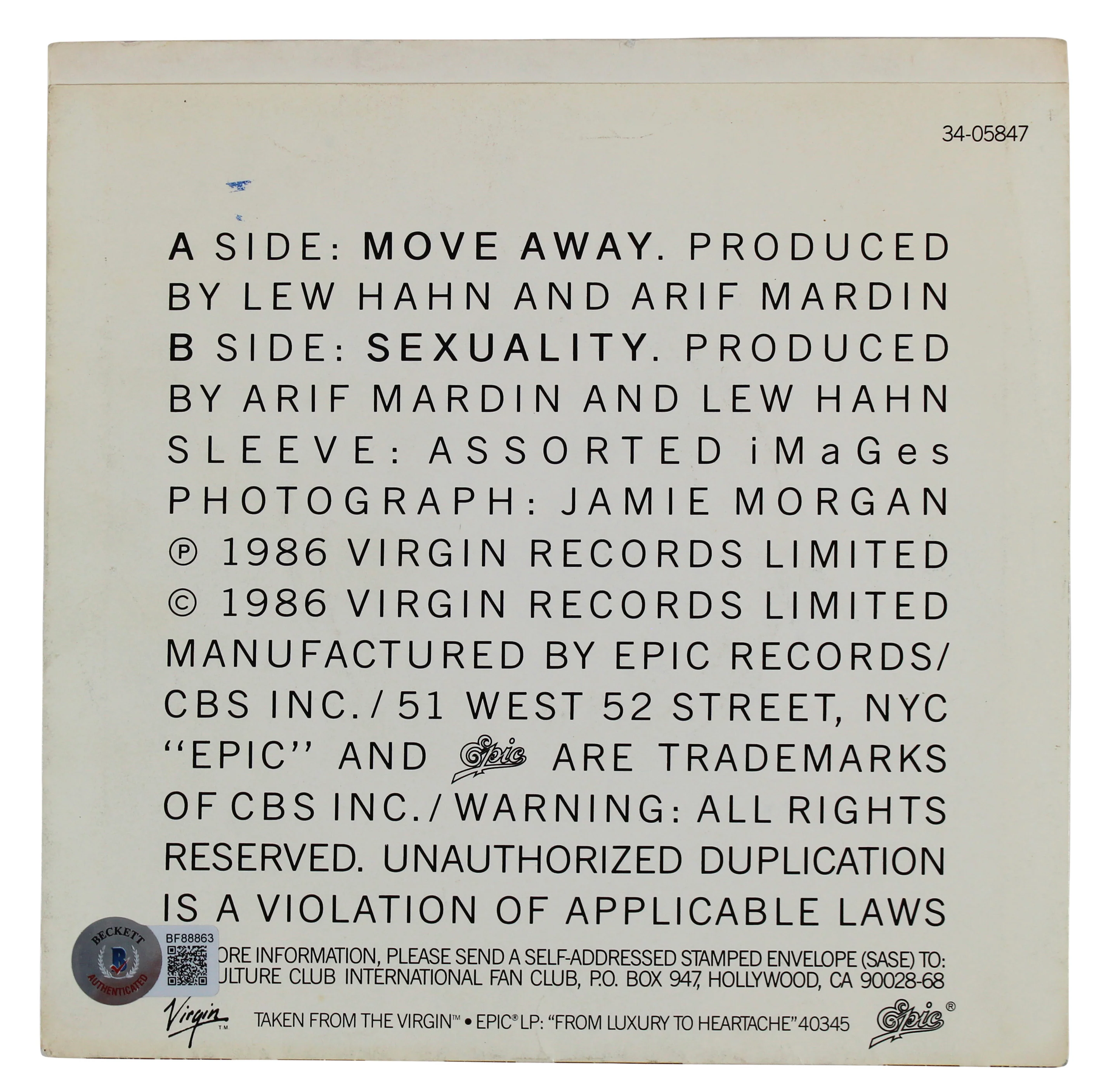 Mikey Craig & Roy Hay Culture Club Signed Move Away 45 RPM Album Cover BAS - Image 4