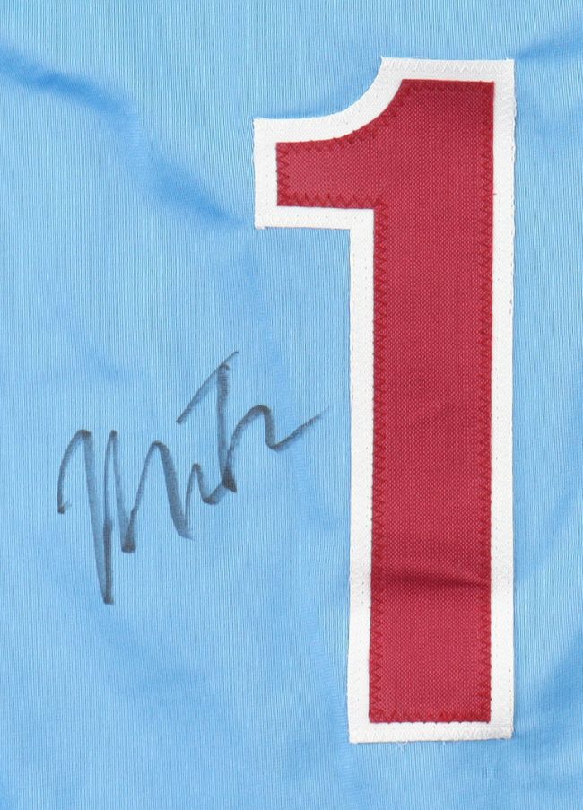 Miles Teller Philadelphia Signed Light Blue Baseball Jersey BAS BT57636 - Image 2