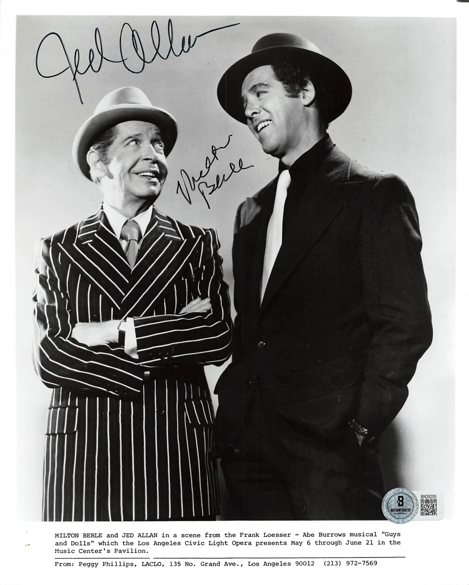 Milton Berle & Jed Allan Guys and Dolls Authentic Signed 8x10 Photo BAS #BN29205 - Image 2