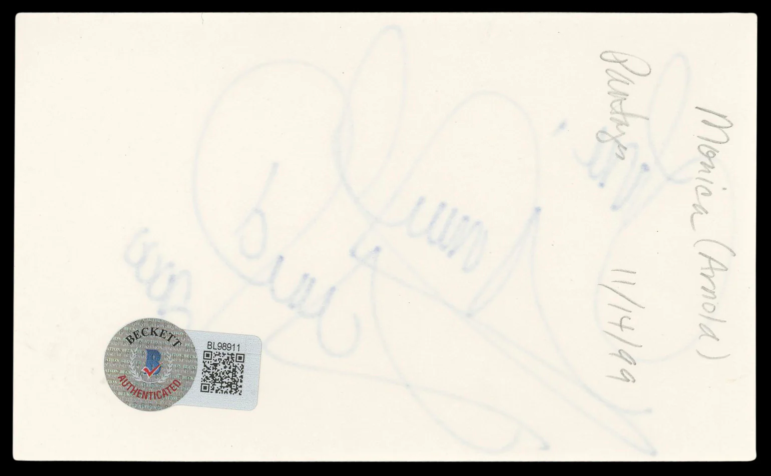 Monica Arnold Big Momma's House "Love" Signed 3x5 Index Card BAS #BL98911 - Image 3