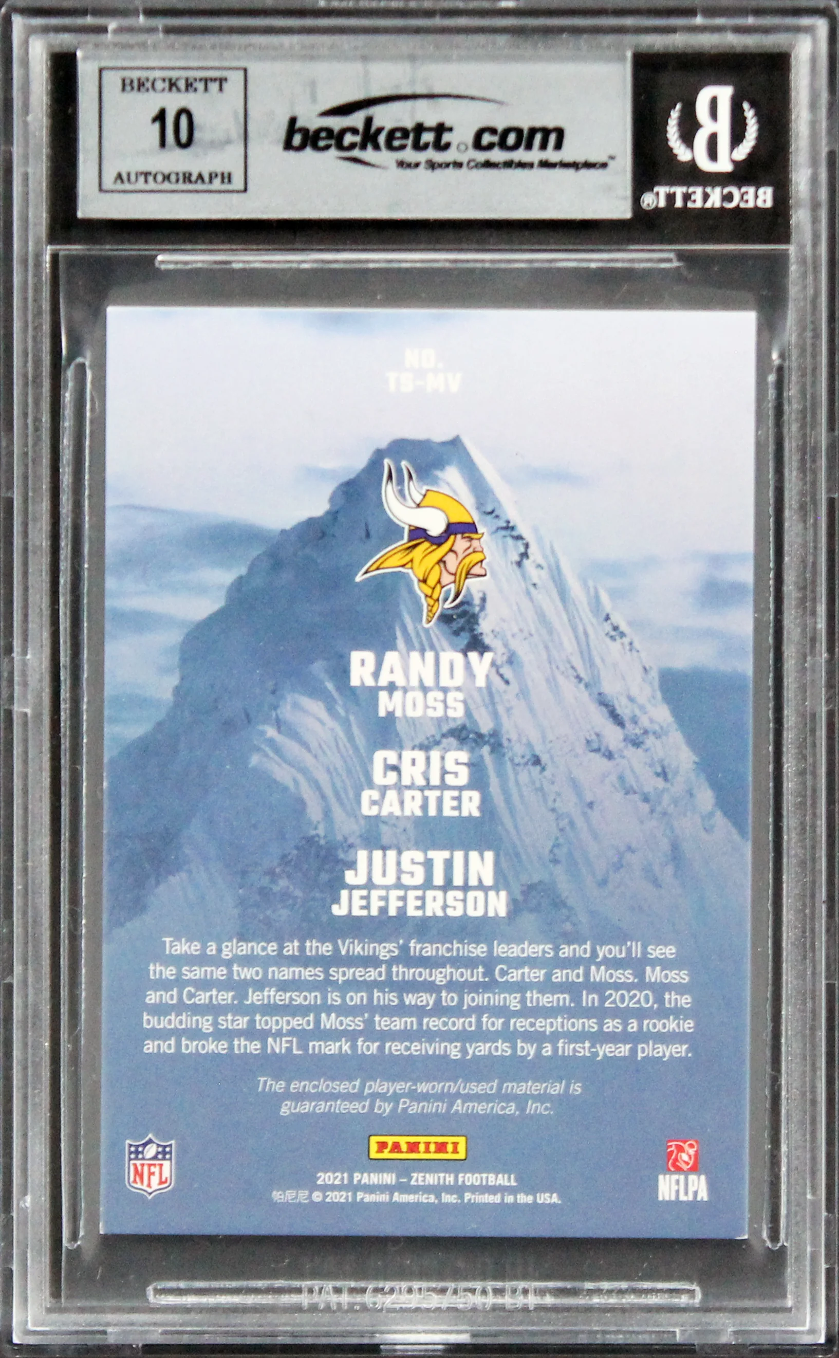Moss, Carter & Jefferson Signed 2021 Zenith TSM #6 #71/149 Card Auto 10 BAS Slab - Image 3