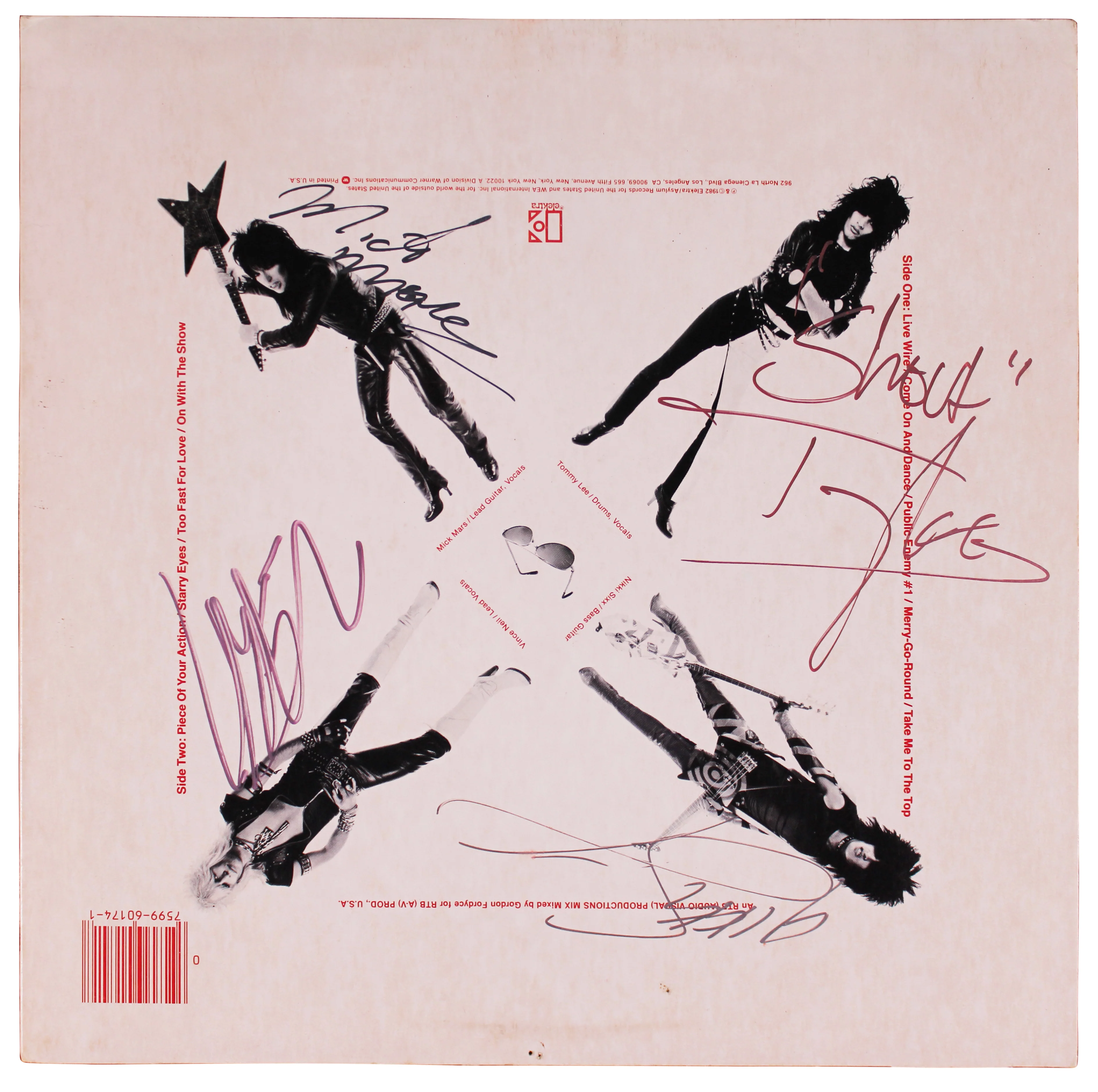 Motley Crue (4) Neil, Sixx, Lee & Mars Signed Album Cover W/ Vinyl BAS #AE19007 - Image 3
