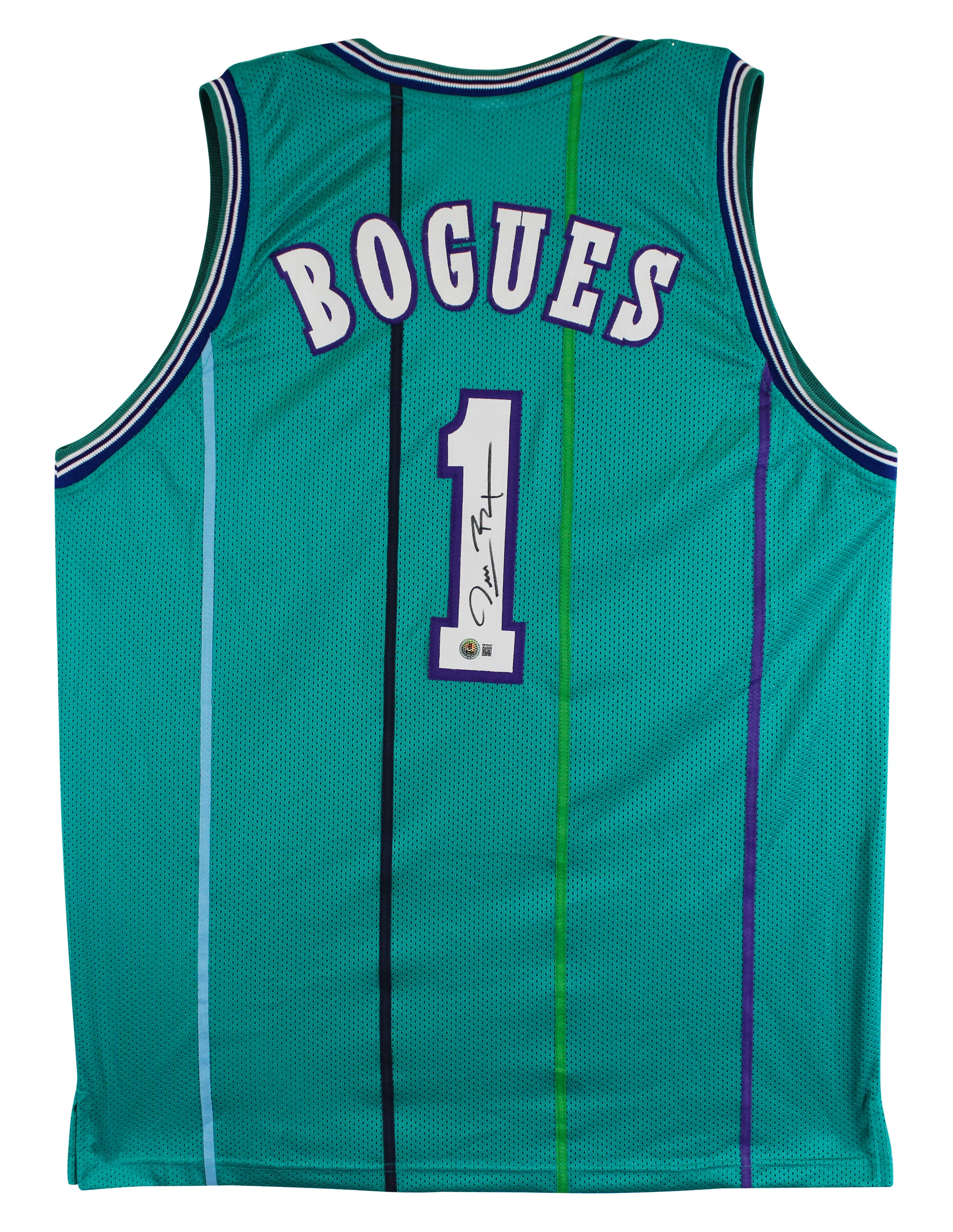 Muggsy Bogues Authentic Signed Teal Pro Style Jersey Autographed BAS Witnessed - Image 2