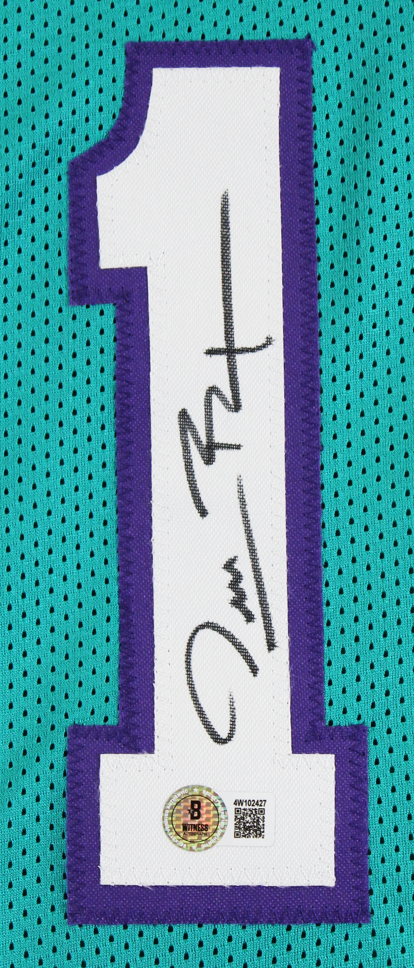 Muggsy Bogues Authentic Signed Teal Pro Style Jersey Autographed BAS Witnessed - Image 3