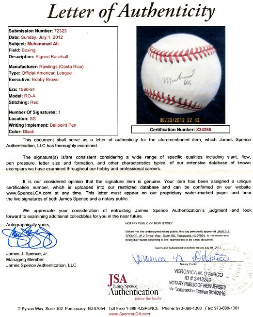 Muhammad Ali Boxing Signed Authentic OML Baseball Autographed JSA #X34265 - Image 7
