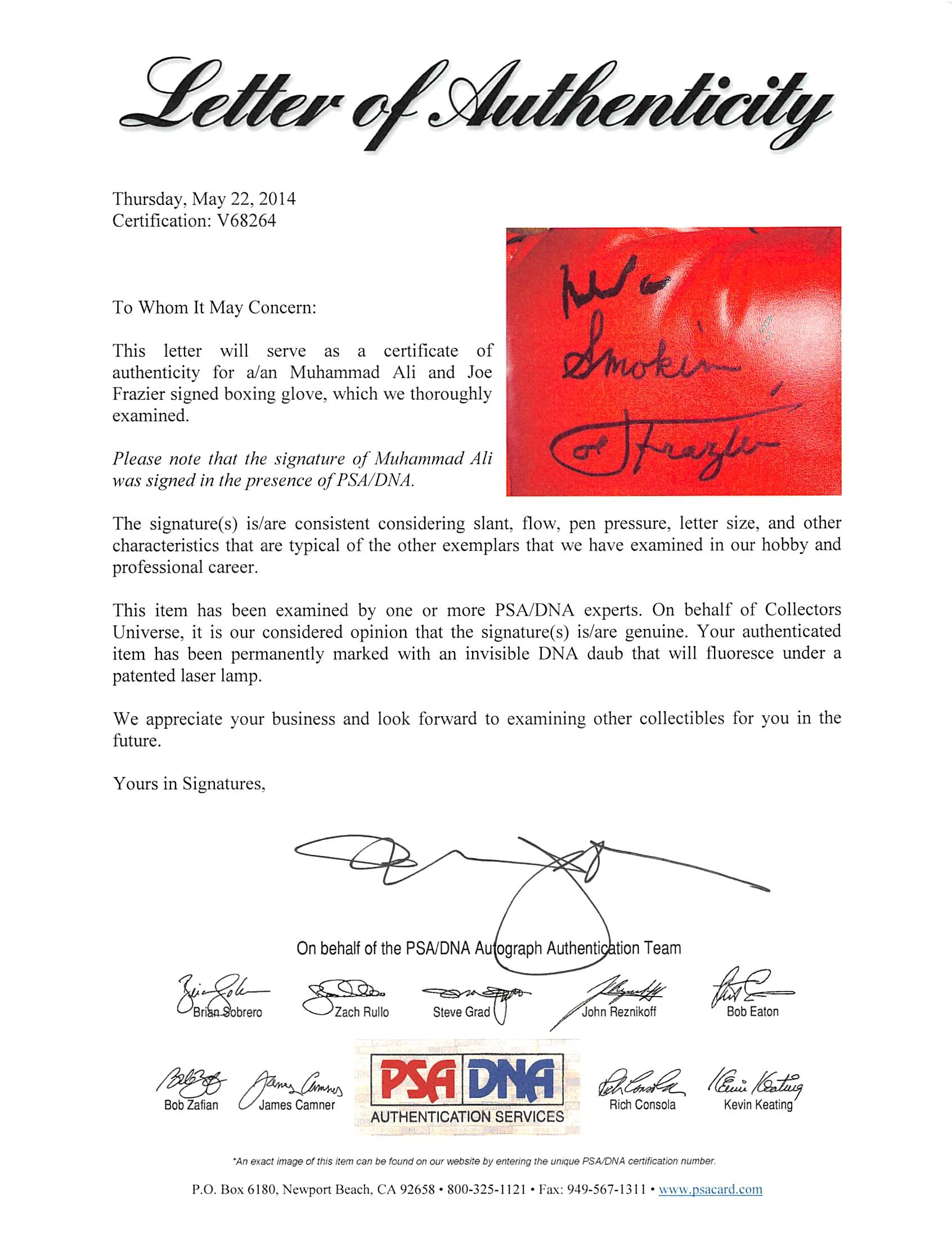 Muhammad Ali & Joe Frazier Signed Red Everlast Boxing Glove PSA/DNA #V68264 - Image 6