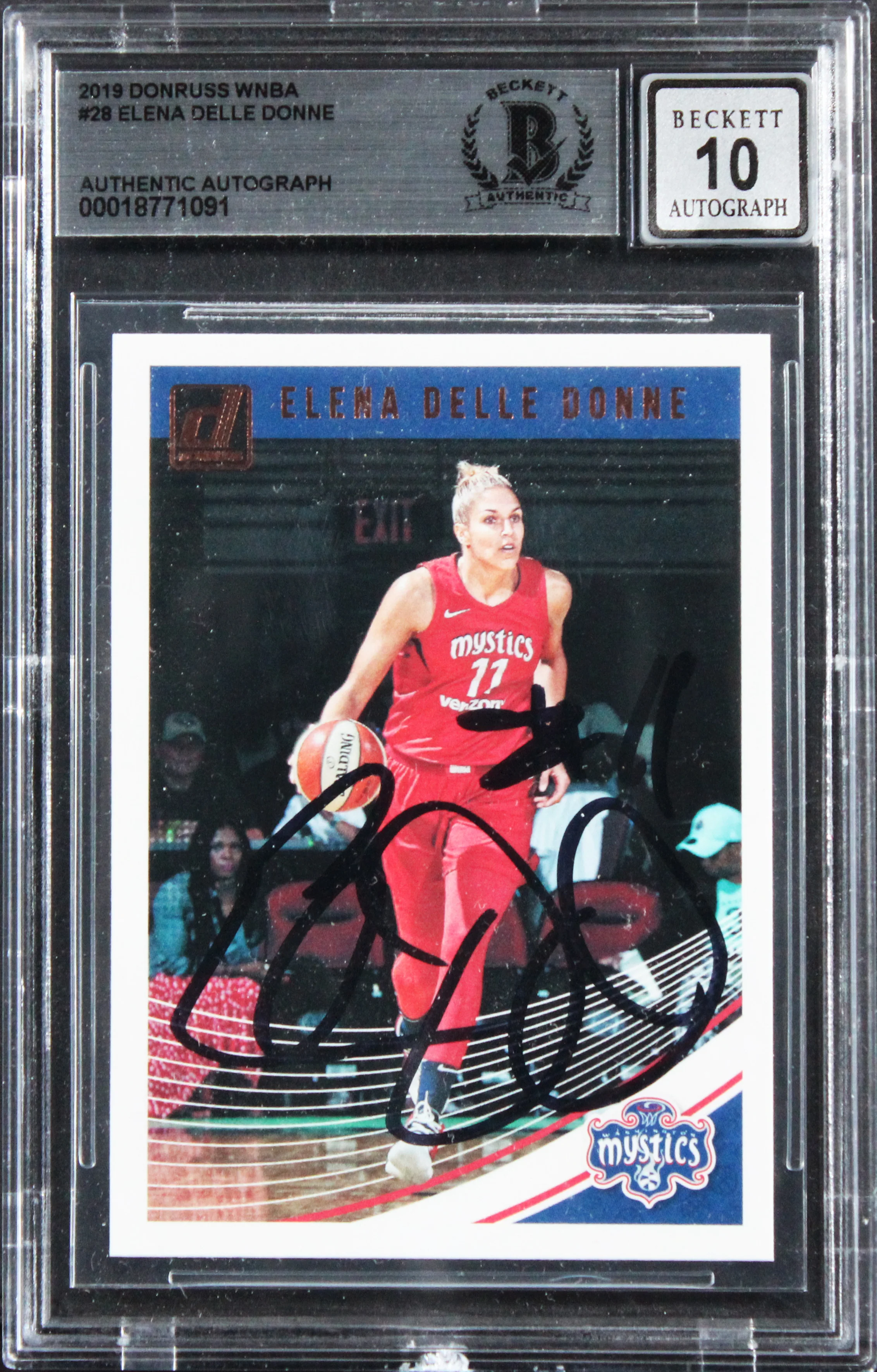 Mystics Elena Delle Donne Signed 2019 Donruss WNBA #28 Card Auto 10! BAS Slabbed - Image 2