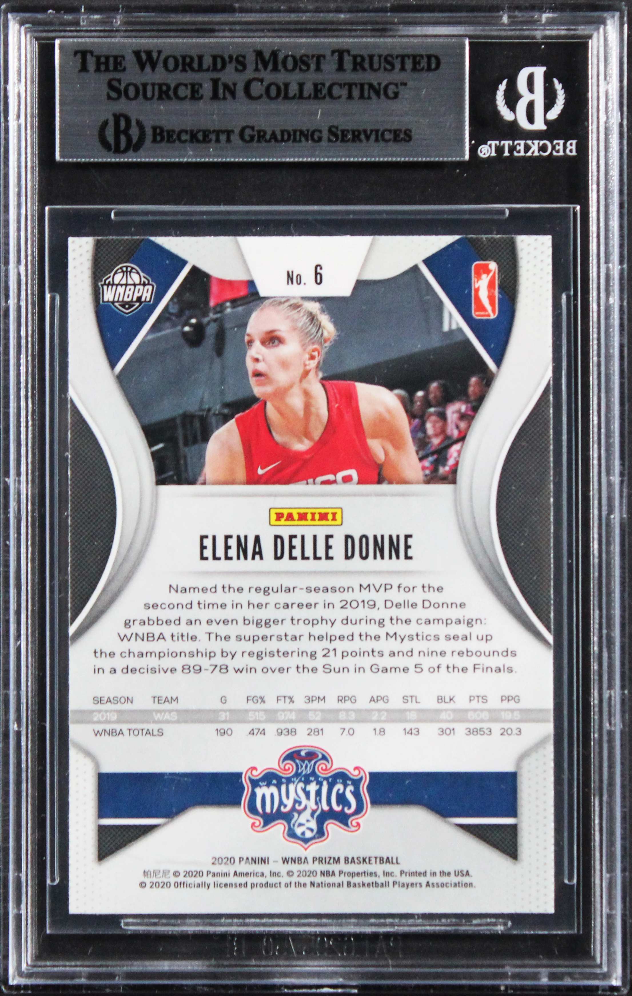 Mystics Elena Delle Donne Signed 2020 Panini Prizm WNBA #6 Card BAS Slabbed 2 - Image 3