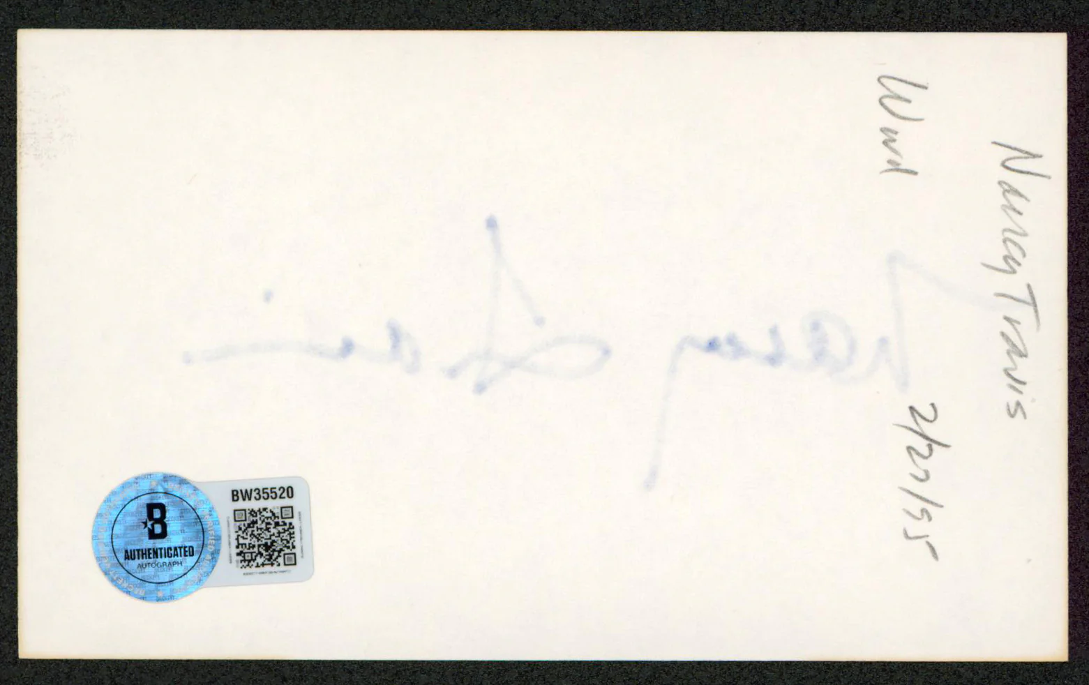 Nancy Travis Last Man Standing Authentic Signed 3x5 Index Card BAS #BW35520 - Image 3