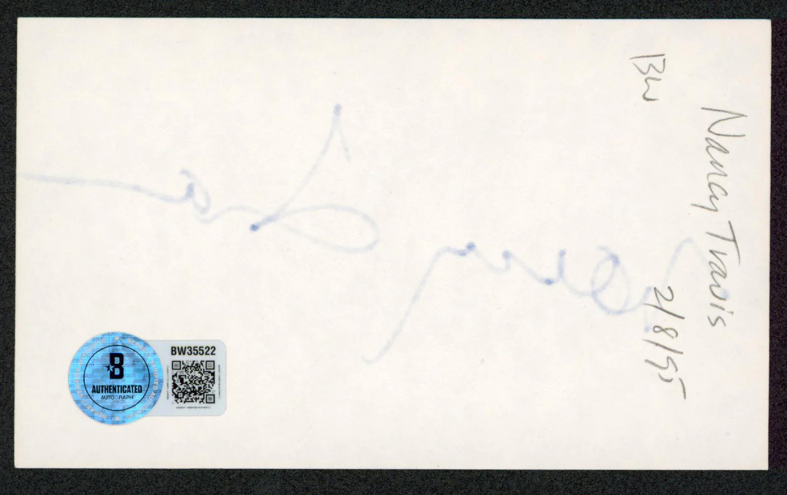 Nancy Travis Last Man Standing Authentic Signed 3x5 Index Card BAS #BW35522 - Image 3