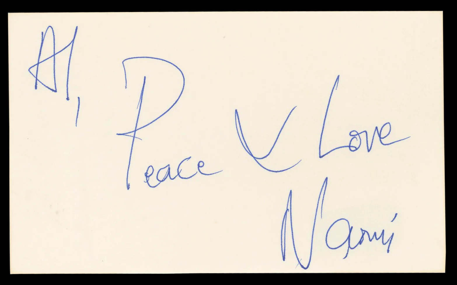 Naomi Campbell Vogue Magazine "Peace x Love" Signed 3x5 Index Card BAS #BL98819 - Image 2