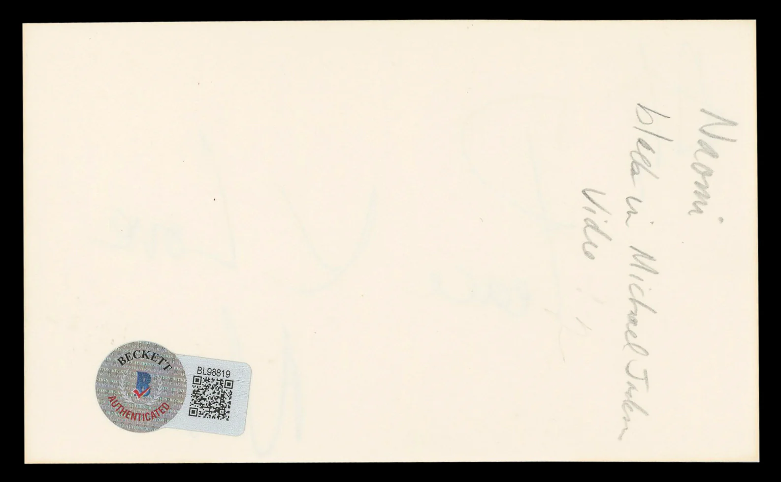Naomi Campbell Vogue Magazine "Peace x Love" Signed 3x5 Index Card BAS #BL98819 - Image 3