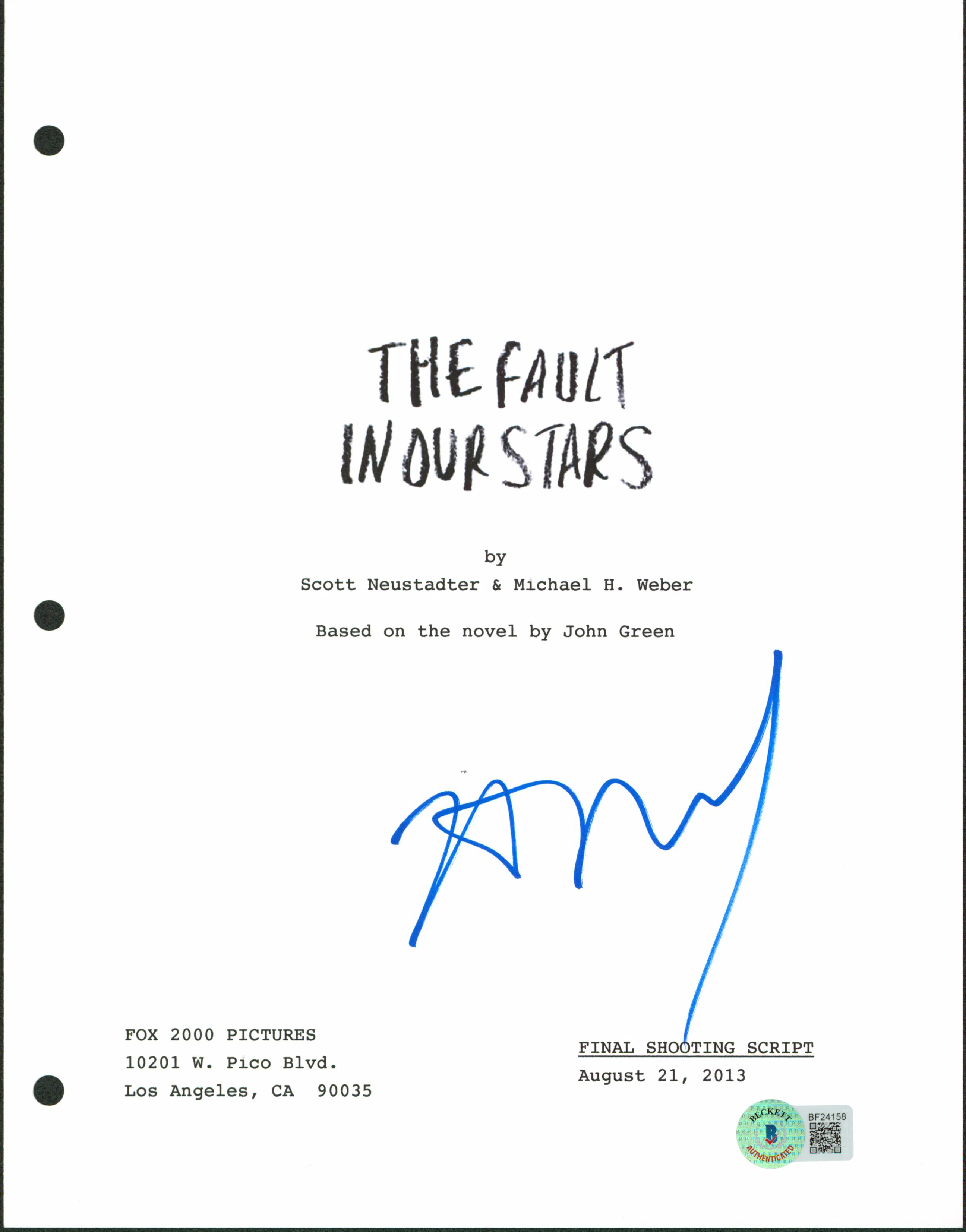 Nat Wolff Authentic Signed The Fault In Our Stars Script Cover BAS #BF24158 - Image 2