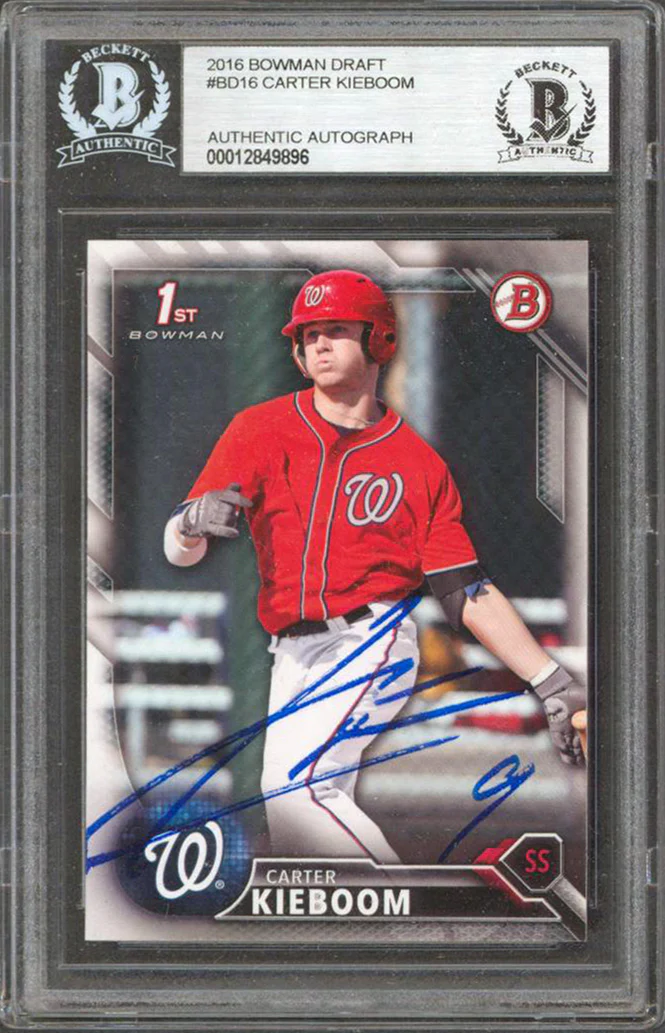 Nationals Carter Kieboom Authentic Signed 2016 Bowman Draft #BD16 RC BAS Slabbed - Image 2