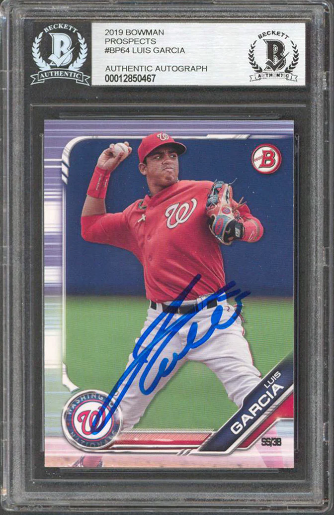 Nationals Luis Garcia Authentic Signed 2019 Bowman Prospects BP64 RC BAS Slabbed - Image 2