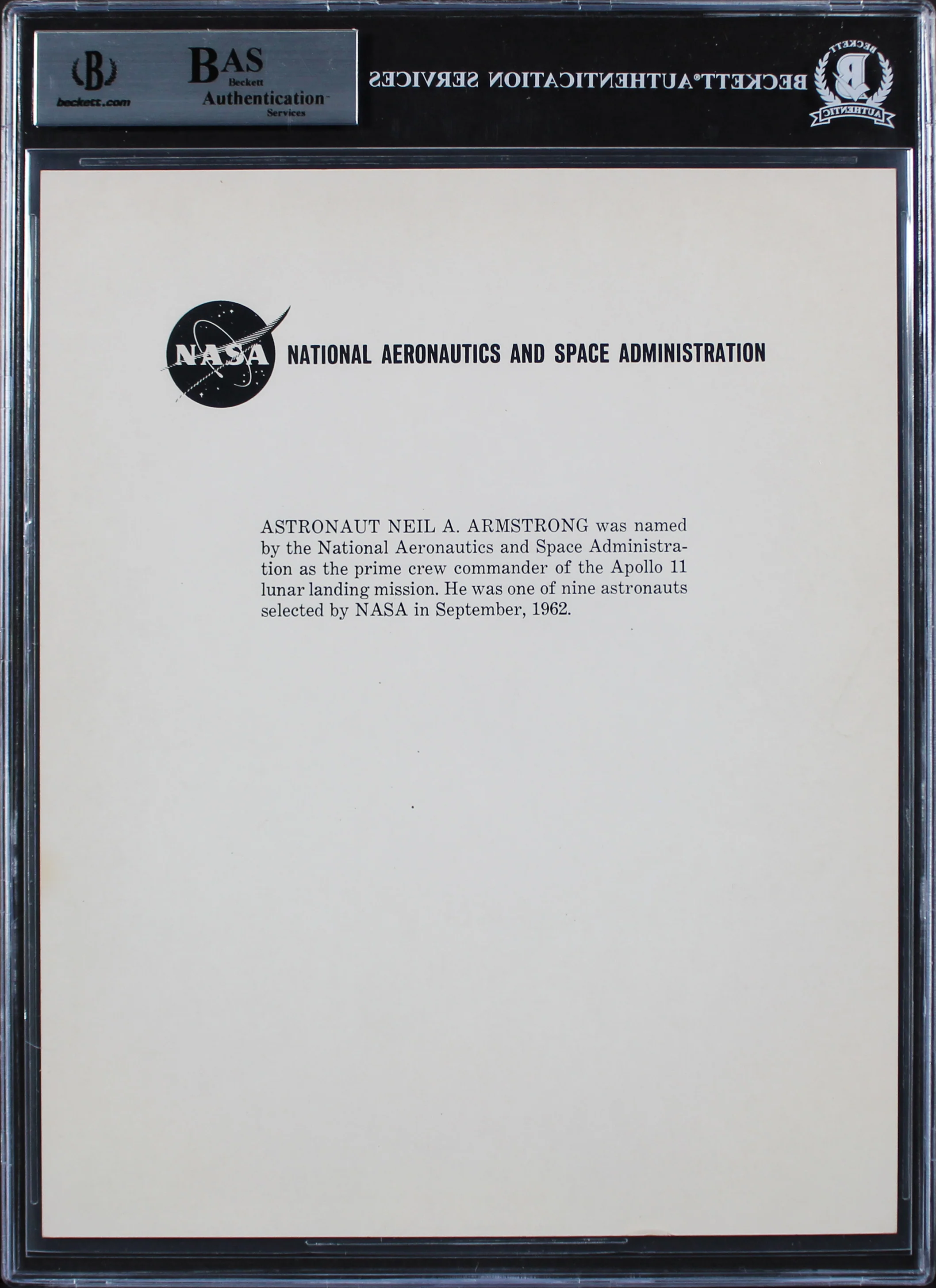 Neil Armstrong Apollo 11 "Best Wishes" Signed 8x10 NASA Photo BAS Slabbed - Image 3