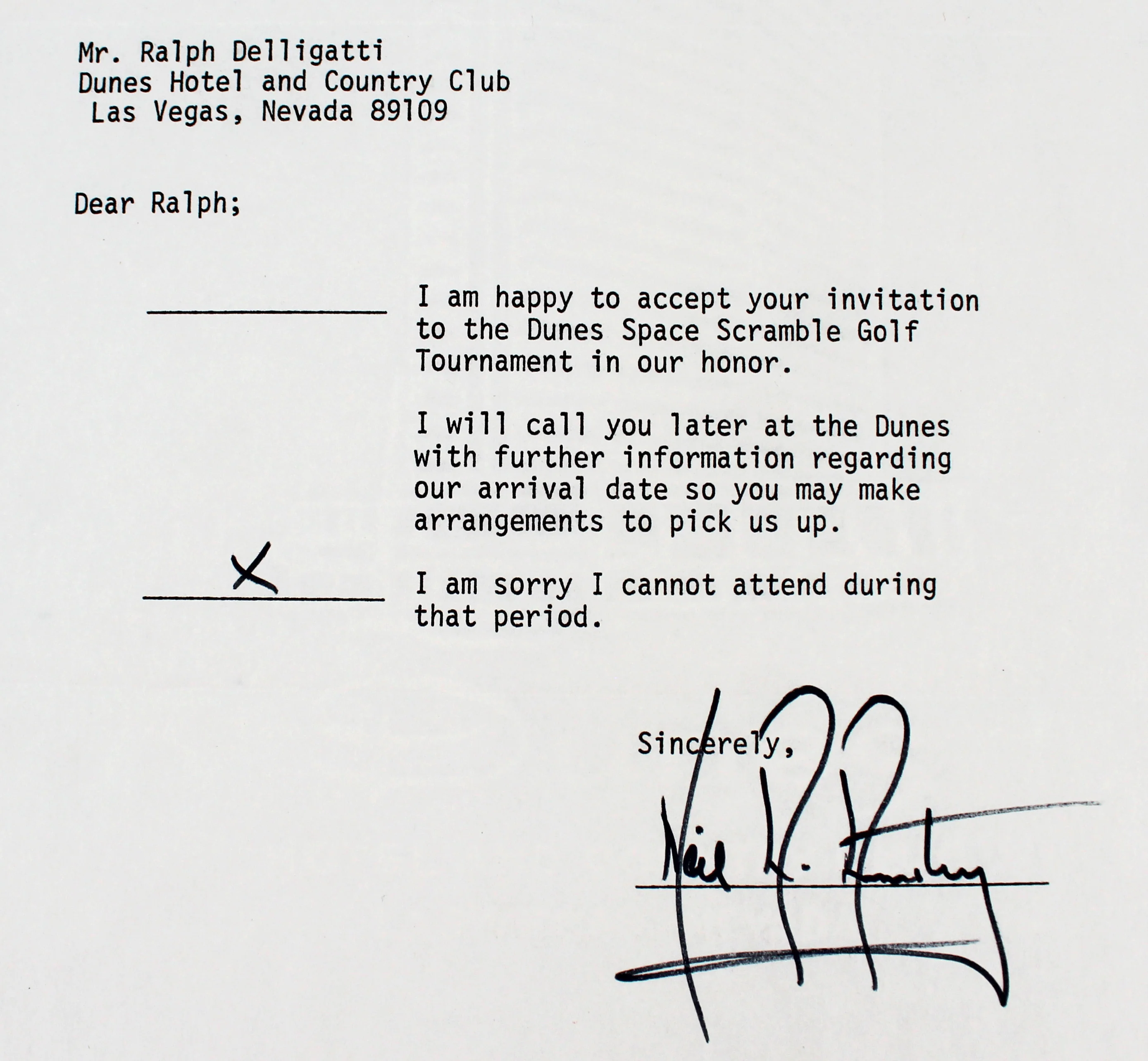 Neil Armstrong Apollo 11 Signed 7.25x10.5 1973 RSVP Letter BAS #AD85205 - Image 4