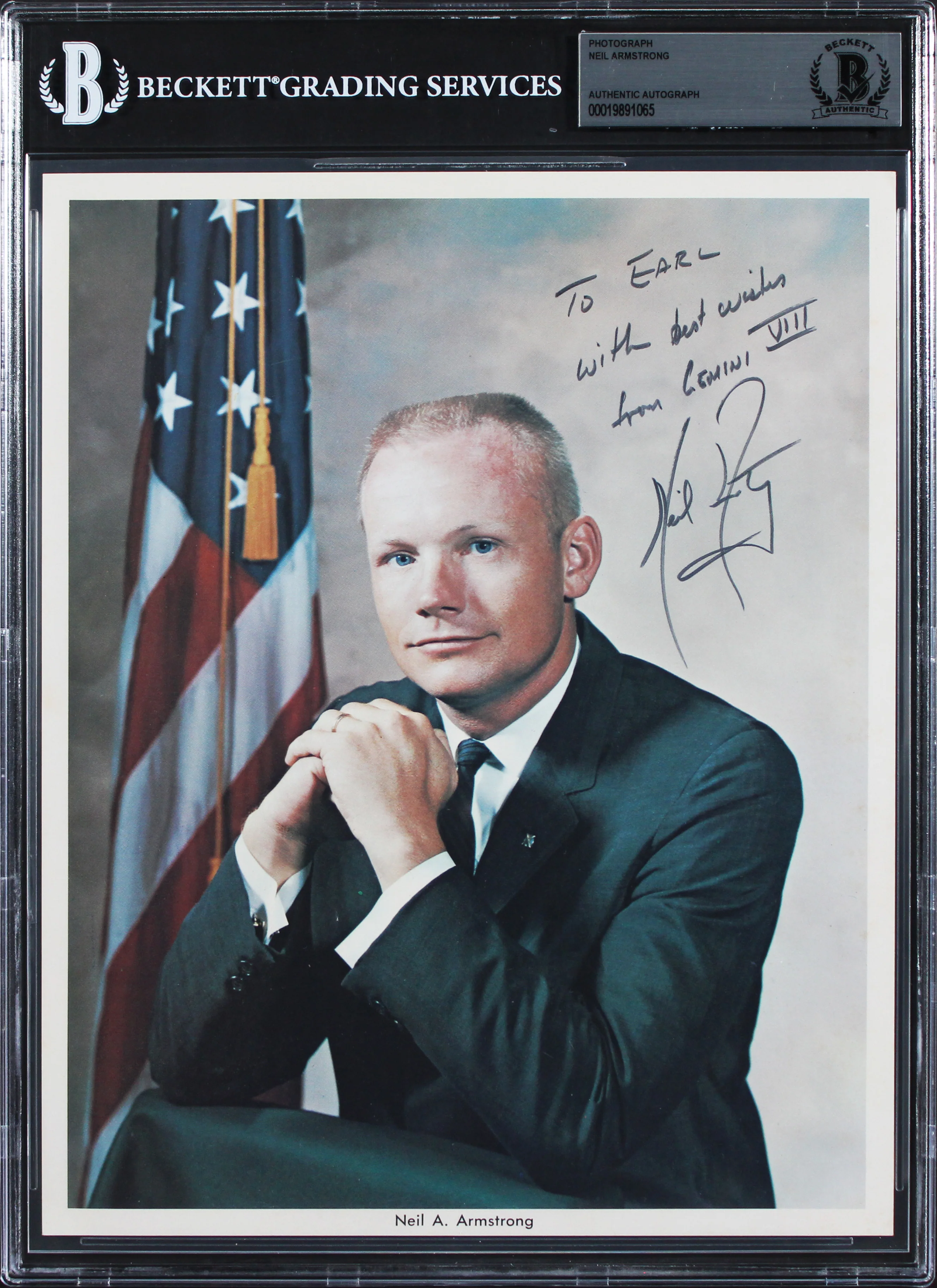Neil Armstrong NASA "best wishes from Gemini VIII" Signed 8x10 Photo BAS Slabbed - Image 2