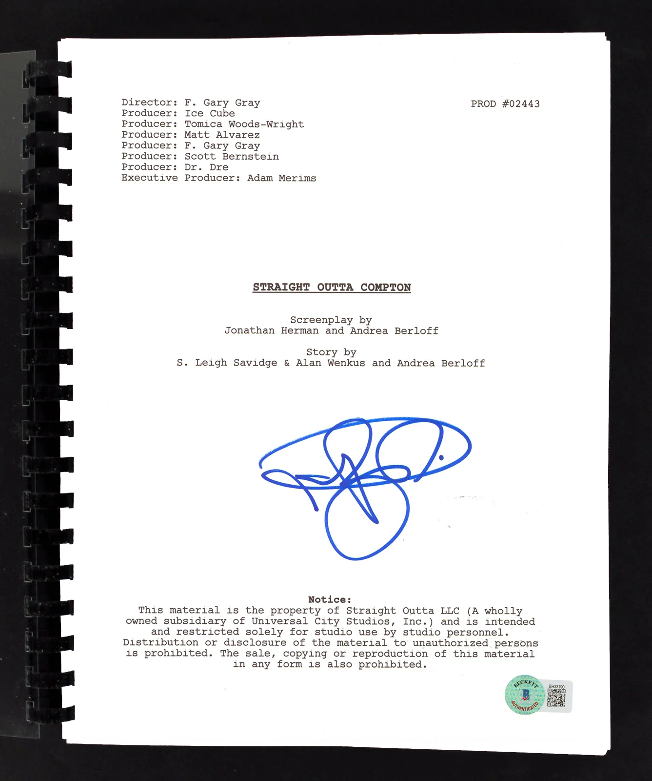 Neil Brown Jr. Straight Outta Compton Authentic Signed Movie Script BAS #BH33190 - Image 2