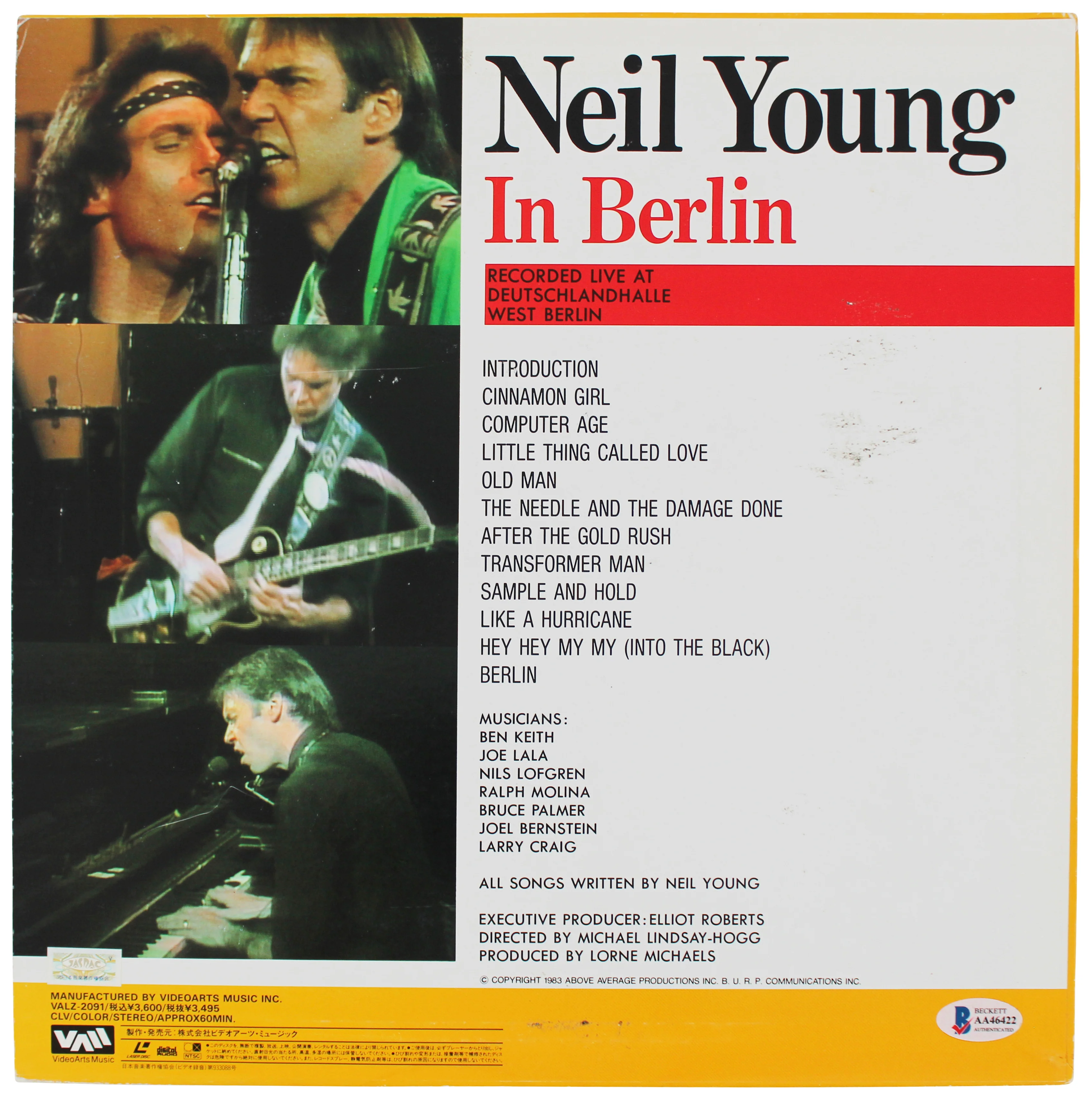 Neil Young Authentic Signed In Berlin Laserdisc Cover W/o Disk BAS #AA46422 - Image 4