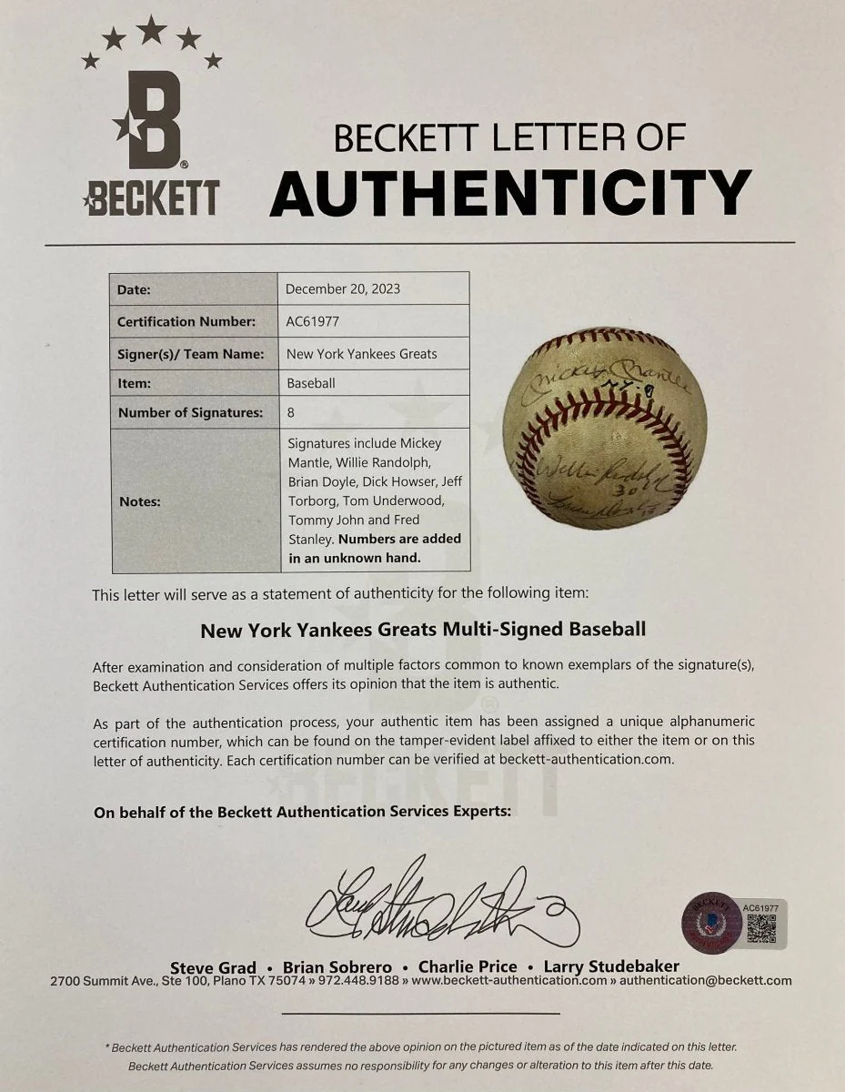 New York Yankees Greats Signed Official AL Baseball Mantle & More BAS AC61977 - Image 7
