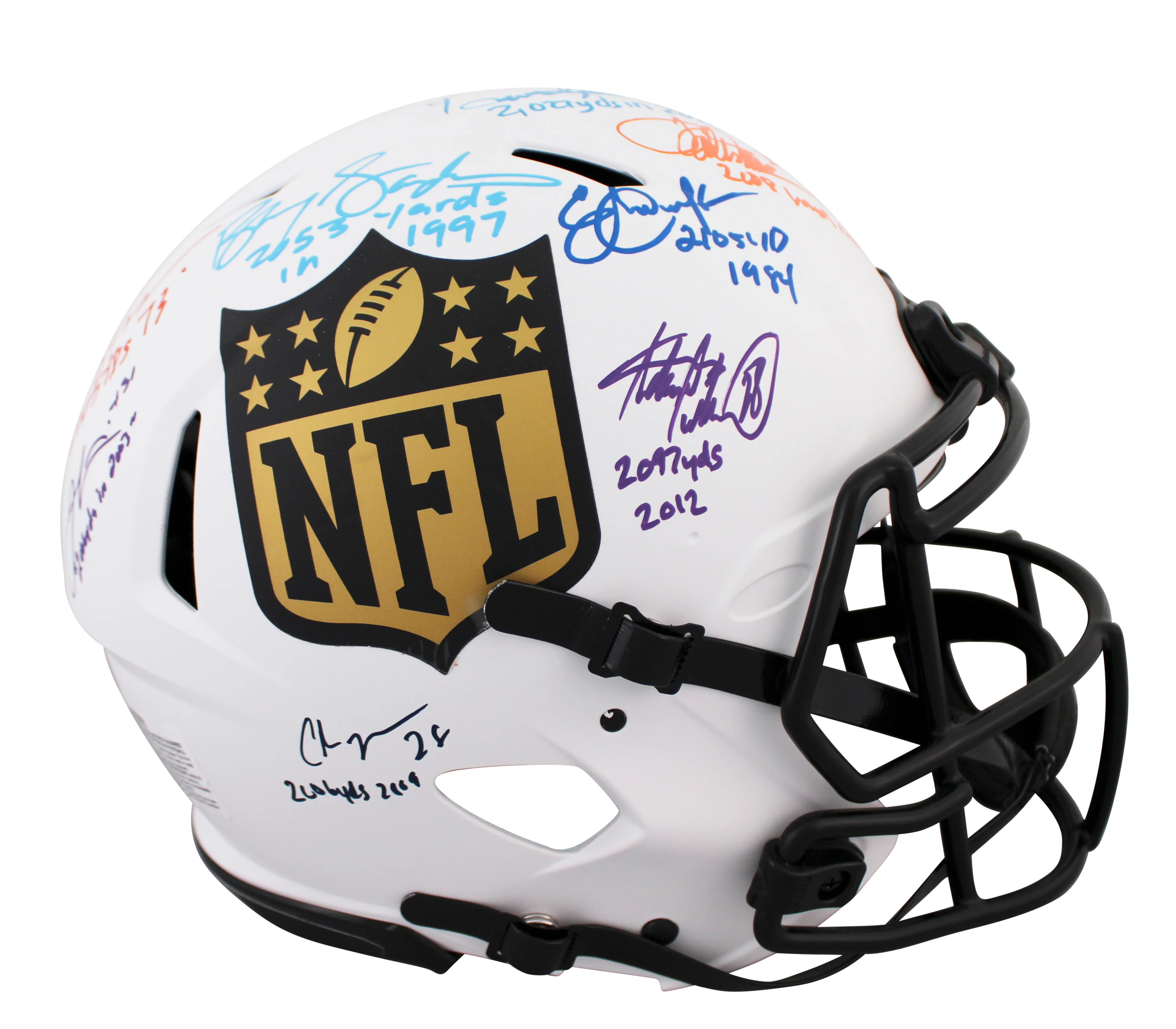 NFL 2k Rushers (9) Peterson, Sanders +7 Signed F/S Speed Proline Helmet BAS Wit - Image 2
