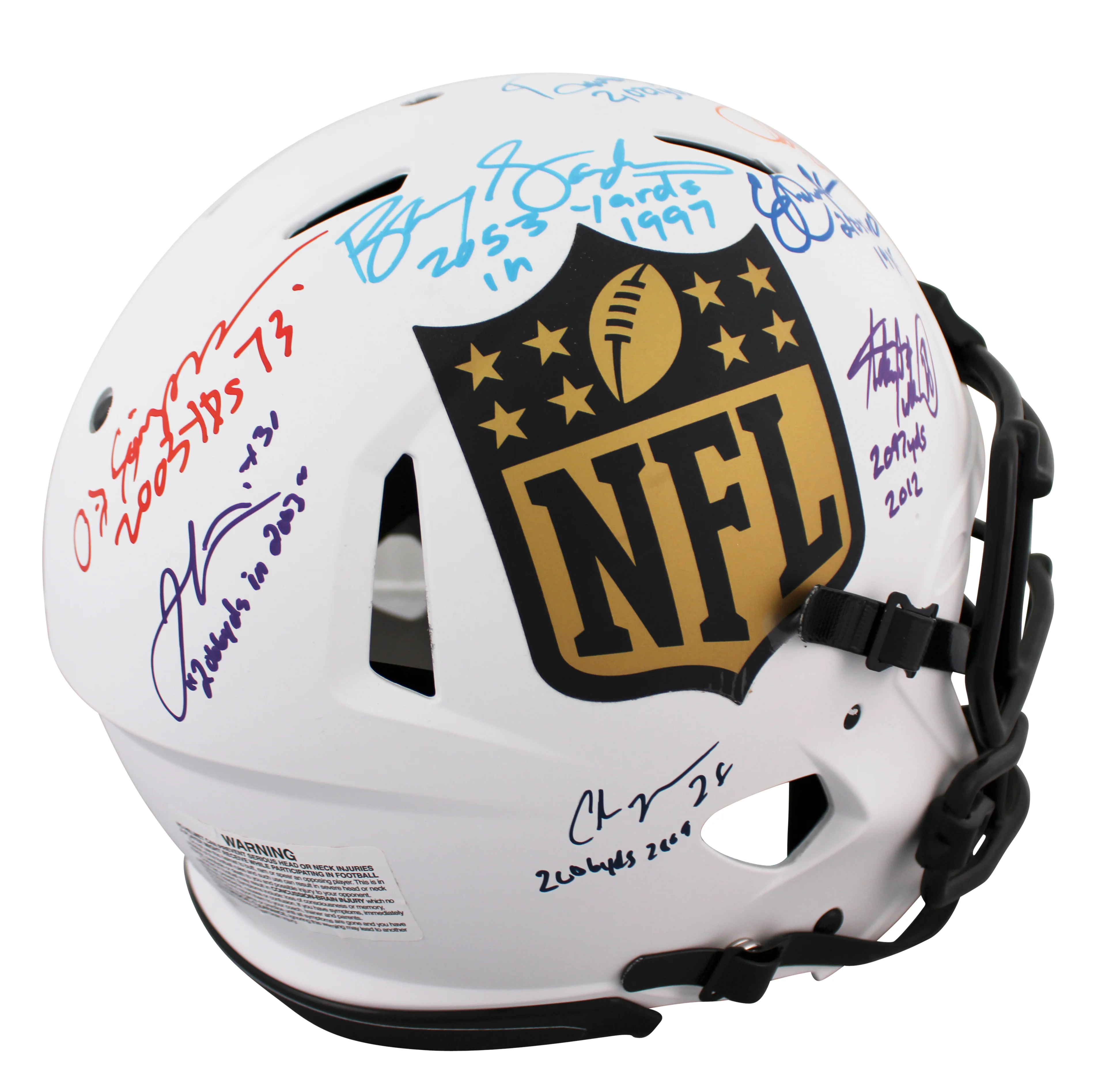 NFL 2k Rushers (9) Peterson, Sanders +7 Signed F/S Speed Proline Helmet BAS Wit - Image 4