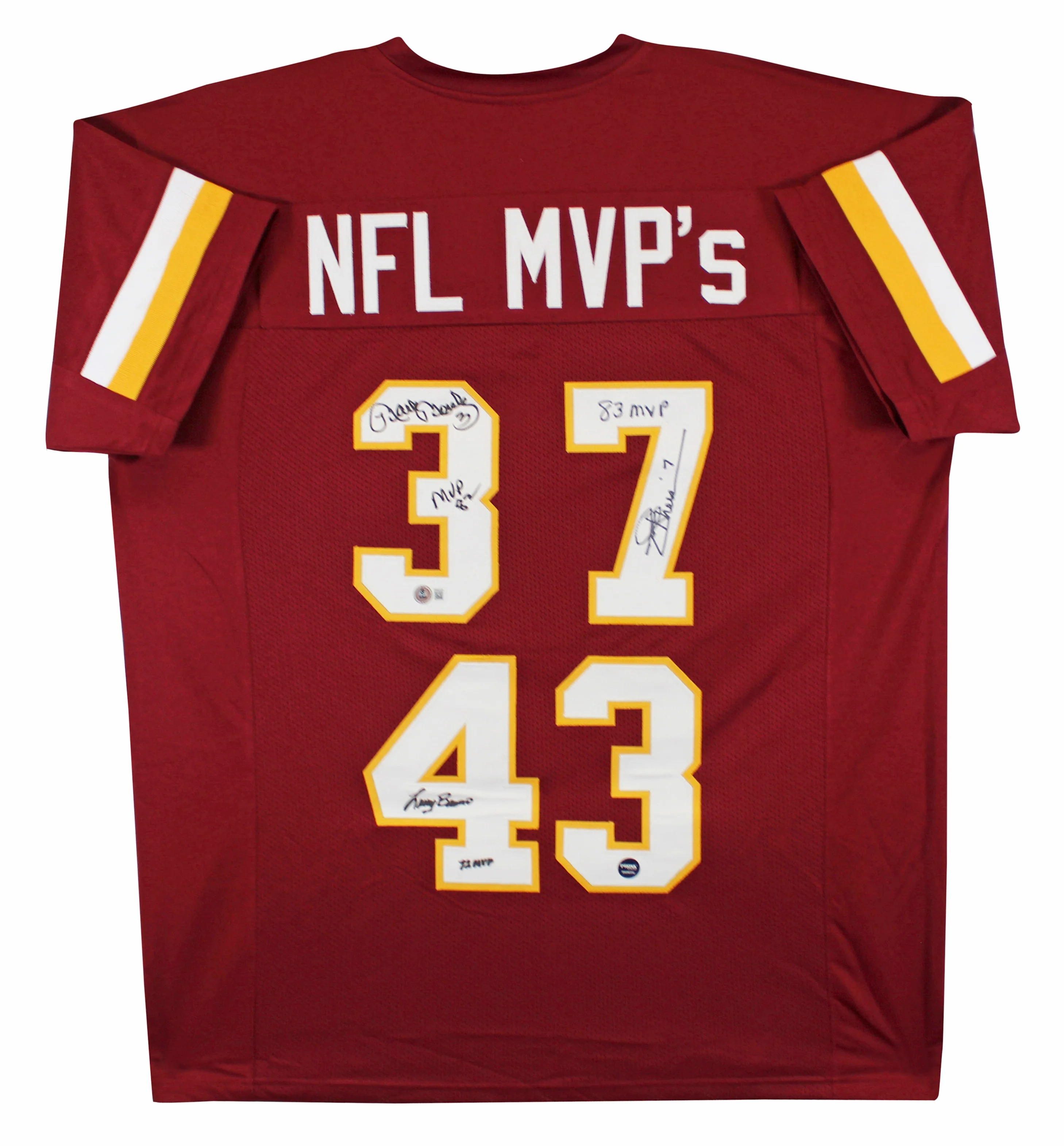 NFL MVPs (3) Theismann, Mosely & Brown Signed Maroon Pro Style Jersey BAS Wit - Image 2