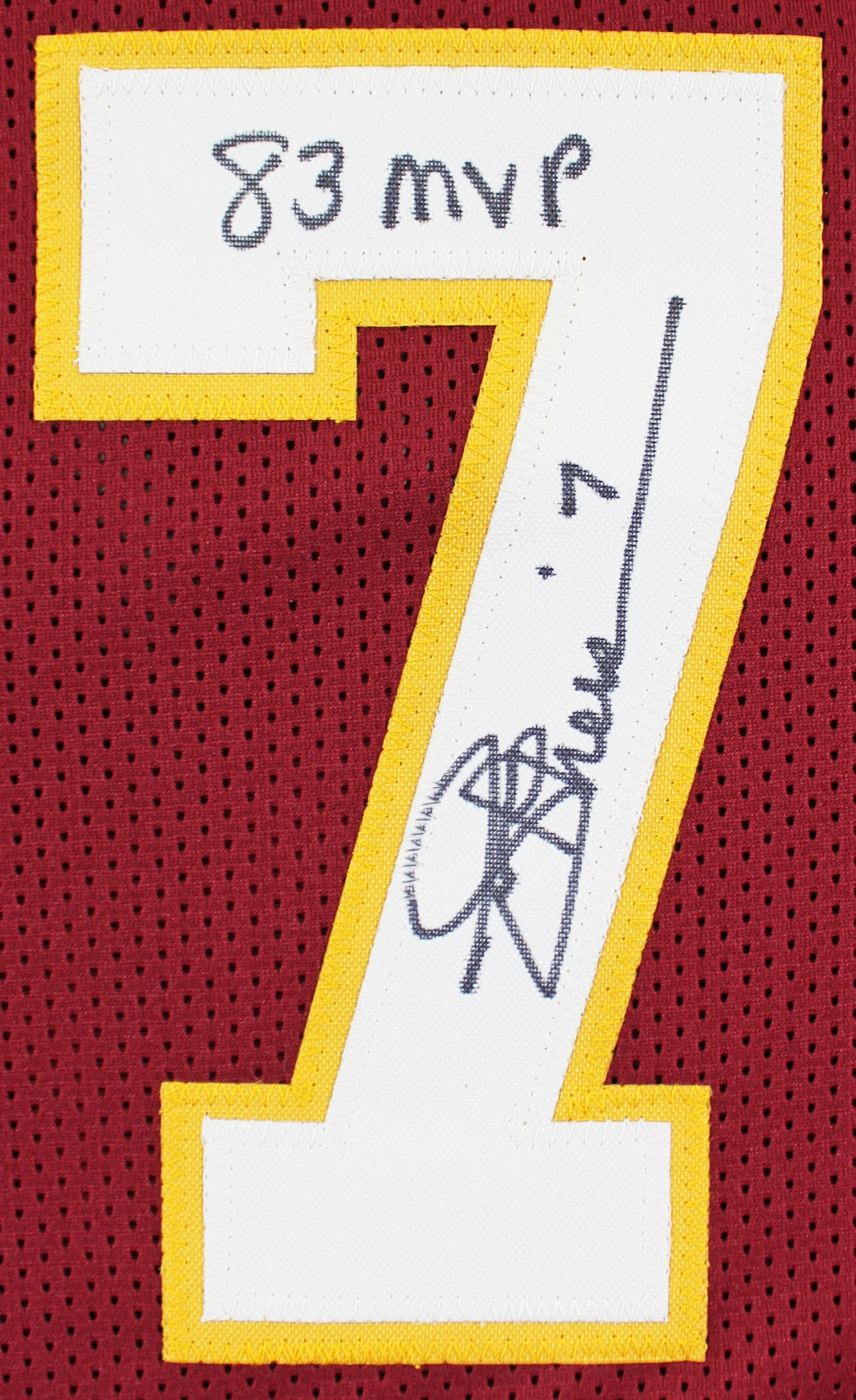 NFL MVPs (3) Theismann, Mosely & Brown Signed Maroon Pro Style Jersey BAS Wit - Image 3