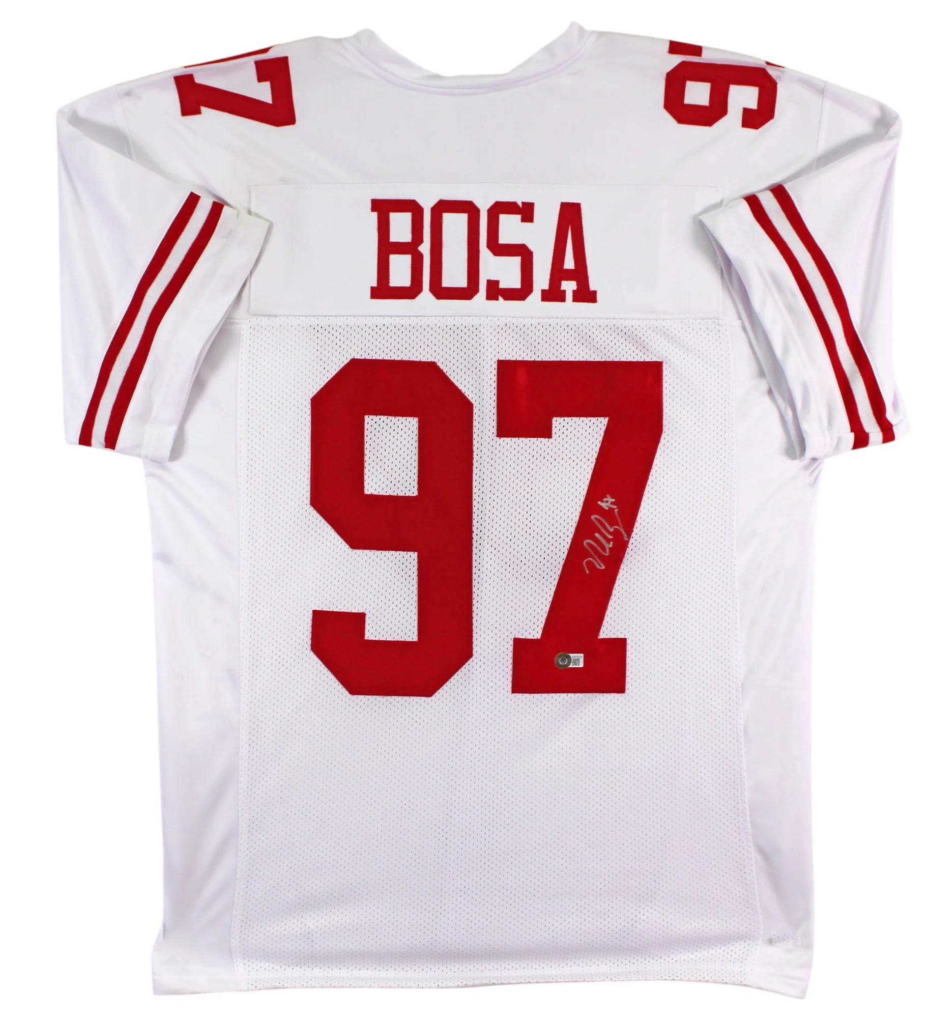 Nick Bosa Authentic Signed White Jersey w/ Silver Sig Autographed BAS Witnessed - Image 2
