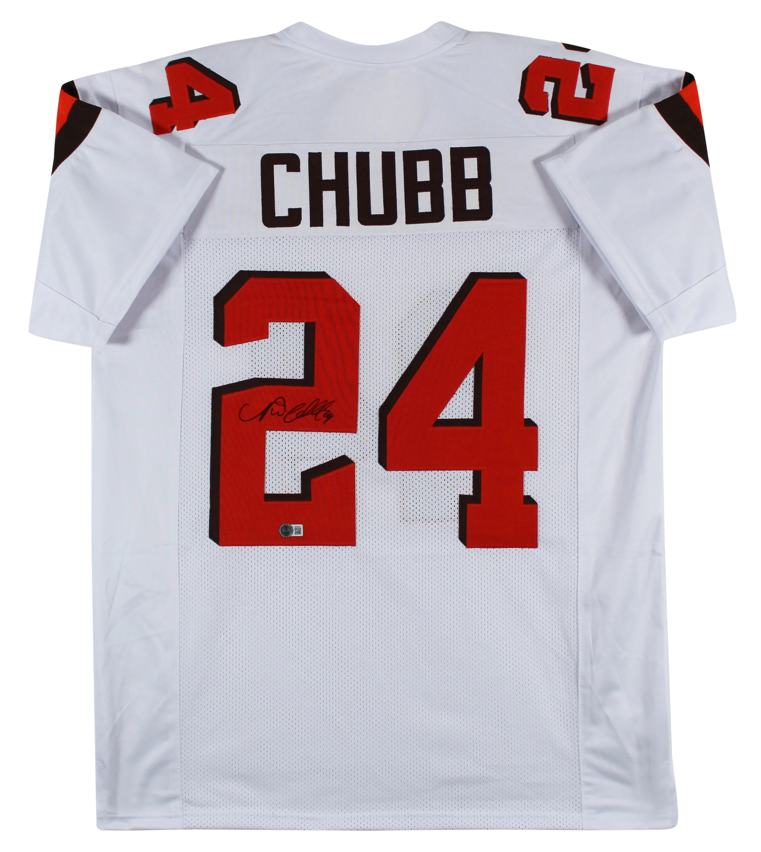 Nick Chubb Authentic Signed White Pro Style Jersey Autographed BAS Witnessed 2 - Image 2