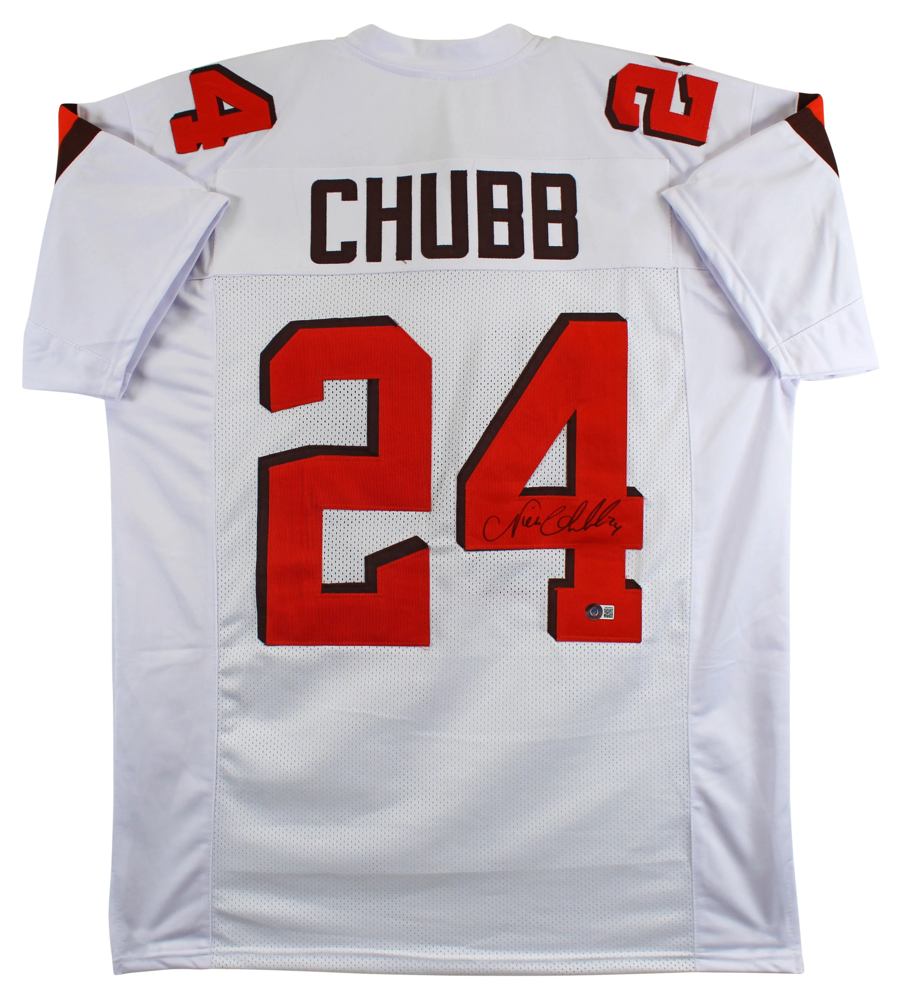 Nick Chubb Authentic Signed White Pro Style Jersey Autographed BAS Witnessed - Image 2