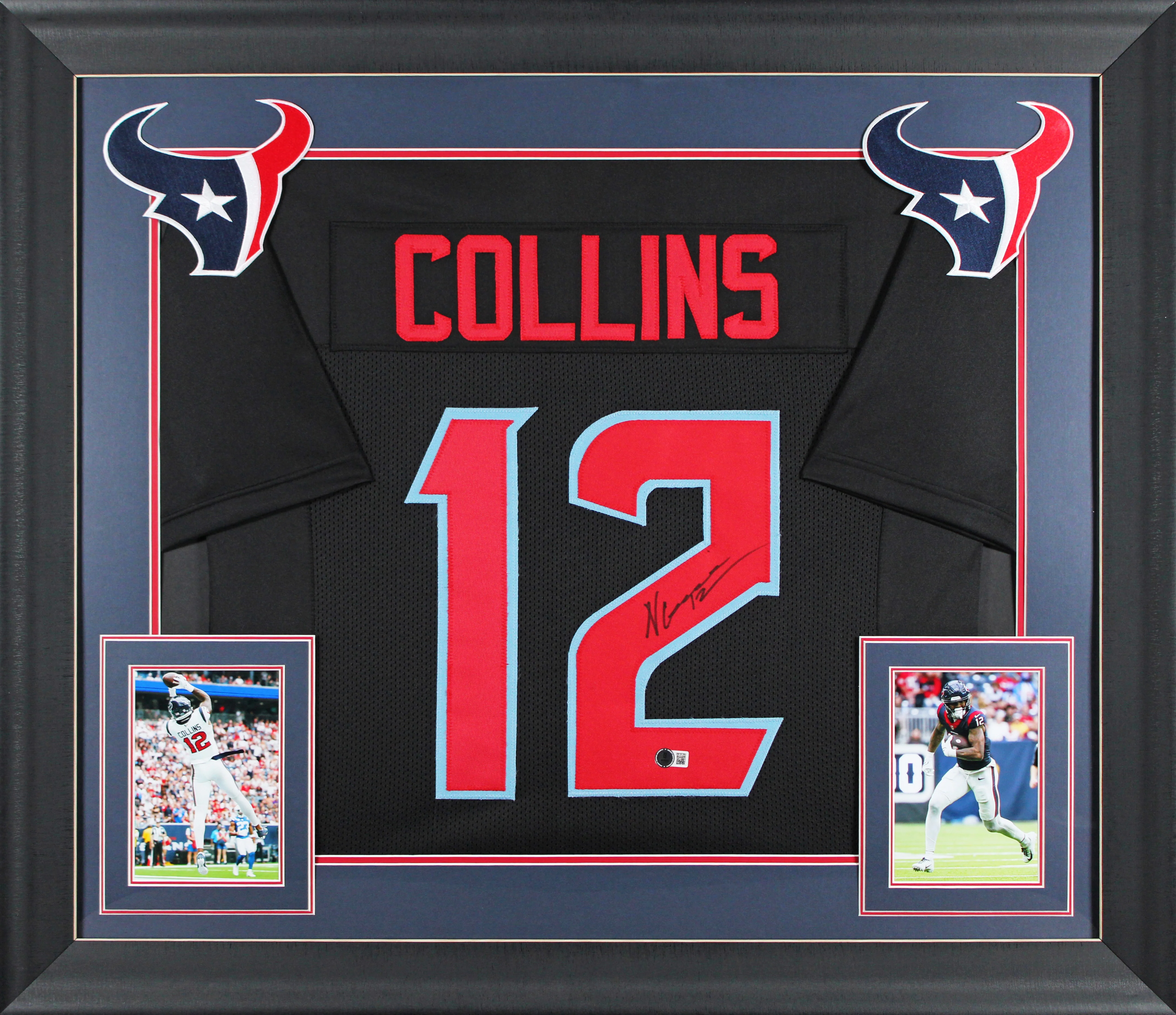 Nico Collins Signed Alternate Navy Blue Pro Style Framed Jersey BAS Witnessed - Image 2