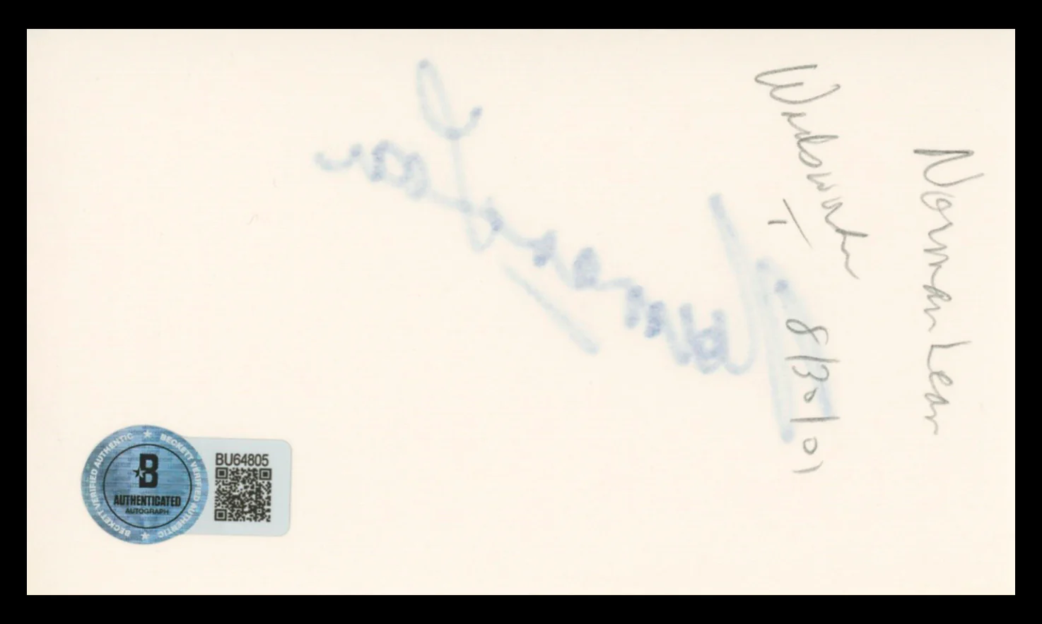 Norman Lear All In The Family Authentic Signed 3x5 Index Card BAS #BU64805 - Image 3