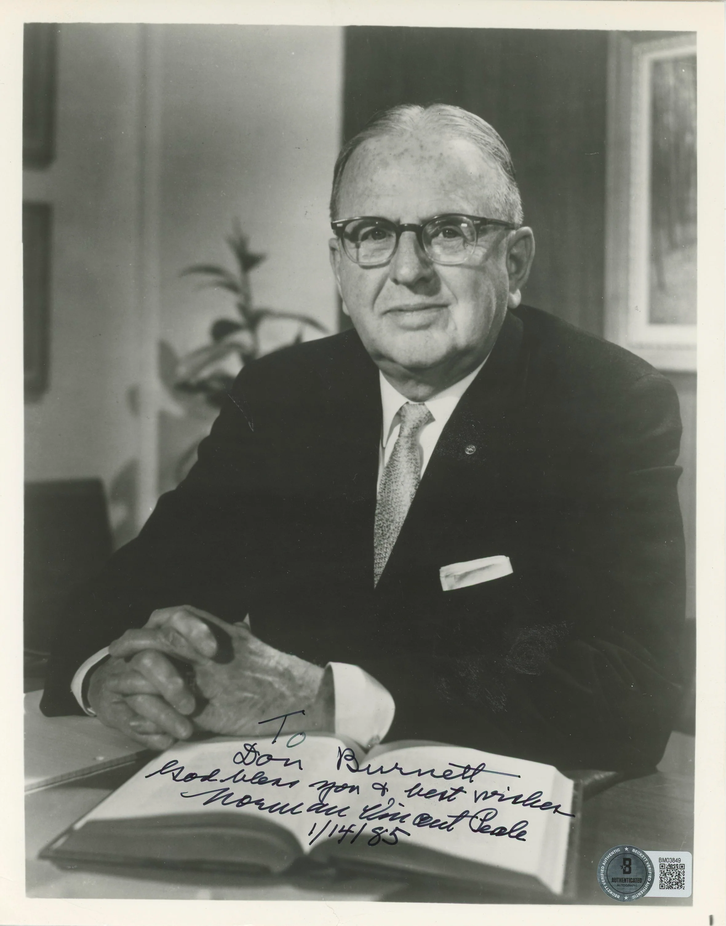 Norman Vincent Peale Author "God Bless You" Signed 8x10 Photo BAS #BM03849 - Image 2