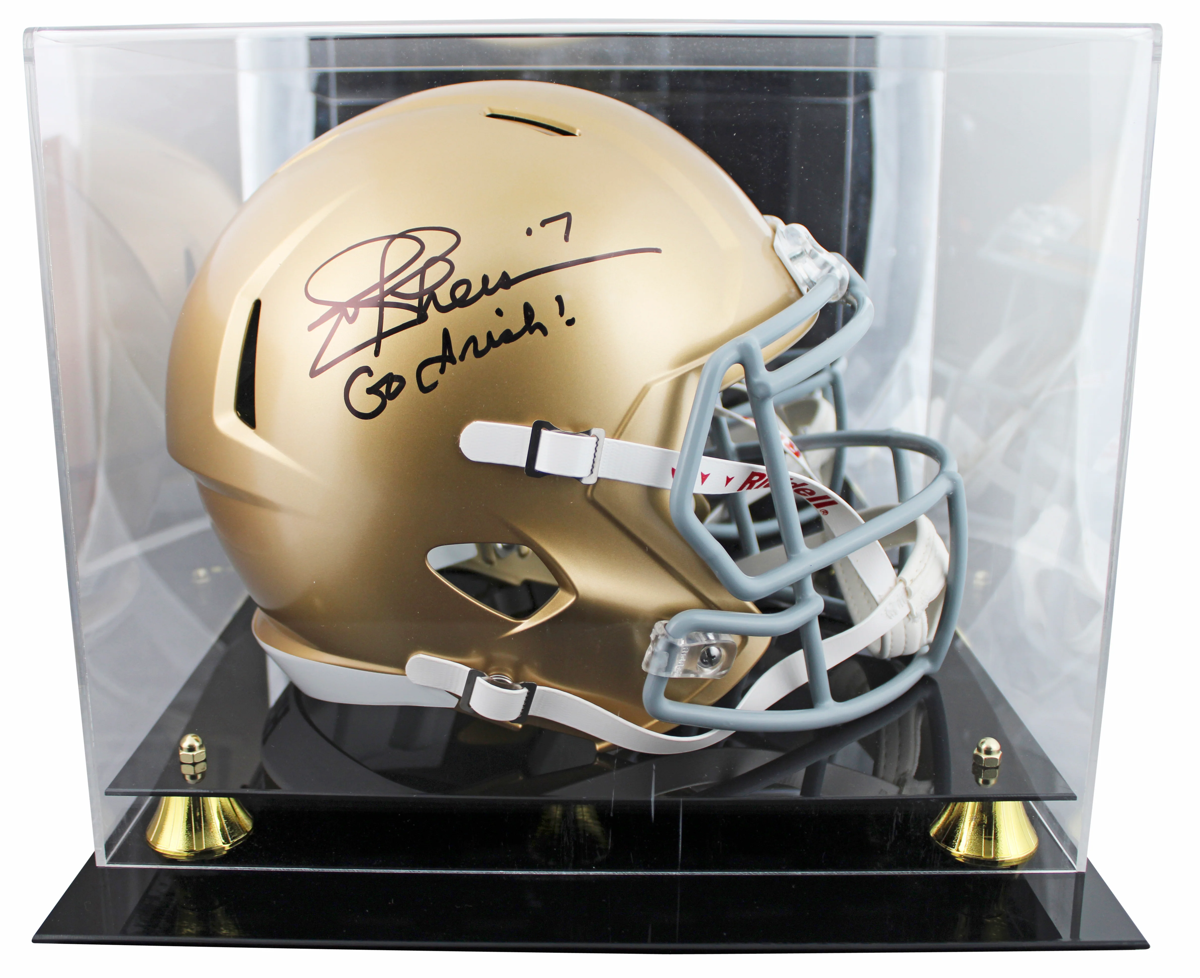 Notre Dame Joe Theismann "Go Irish!" Signed F/S Speed Rep Helmet W/ Case BAS Wit - Image 2