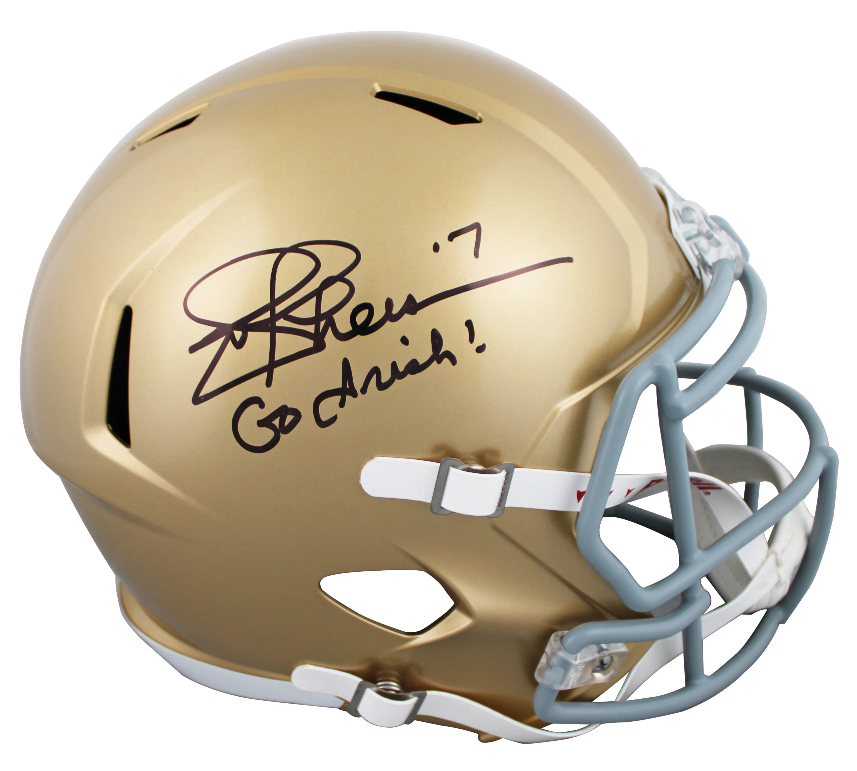 Notre Dame Joe Theismann "Go Irish!" Signed F/S Speed Rep Helmet W/ Case BAS Wit - Image 3
