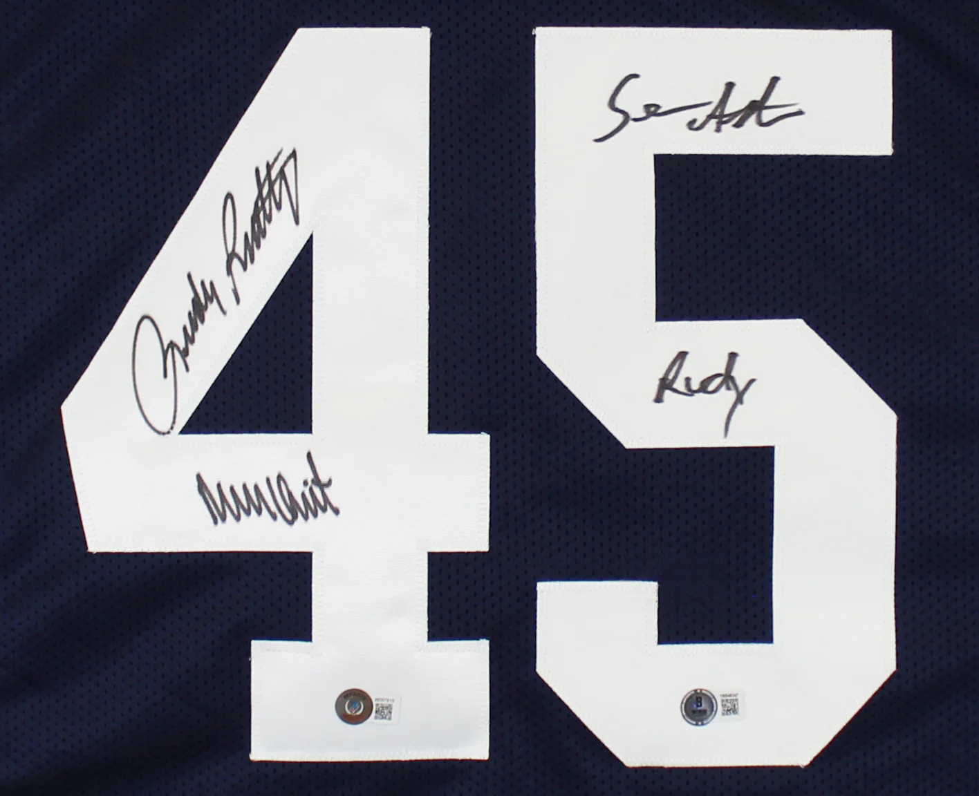 Notre Dame Rudy Ruettiger & Sean Astin Signed Navy Pro Style Jersey BAS Witness - Image 3